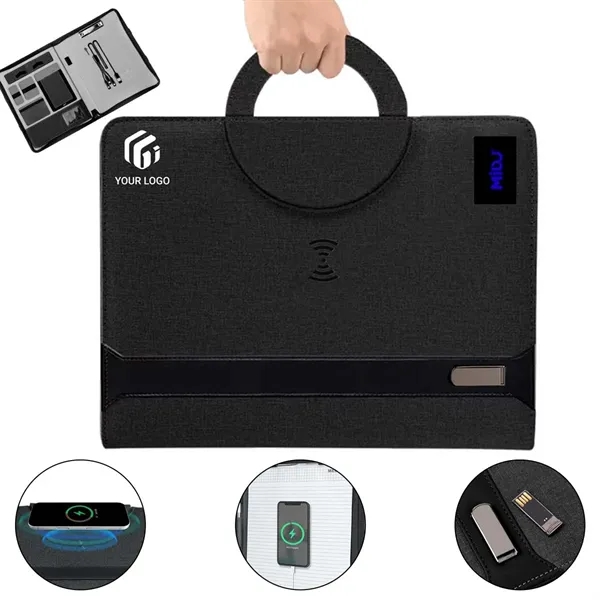 Wireless charging zipper business portfolio padfolio folder