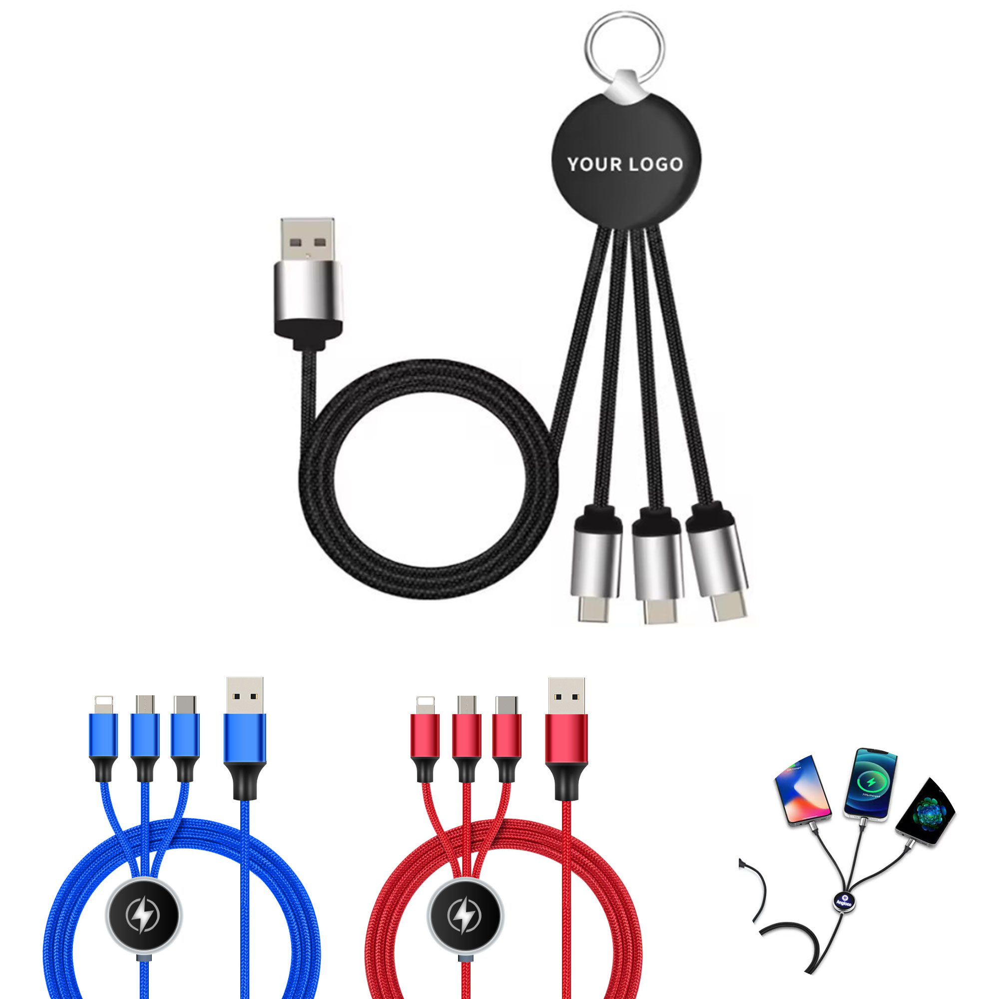 LED Logo Charging Cable with 3-in-1 Connectors 3
