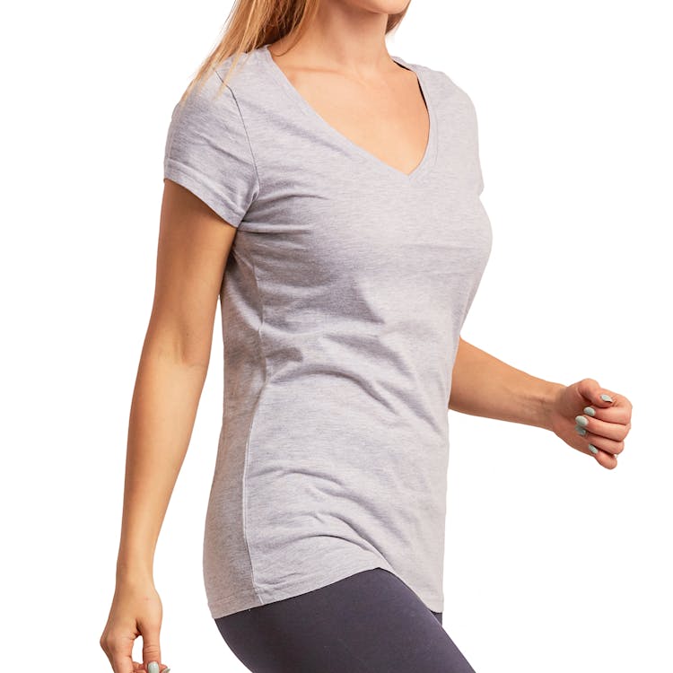 Women's Classic Fit V Neck T-Shirts - Small Heather Gray 3