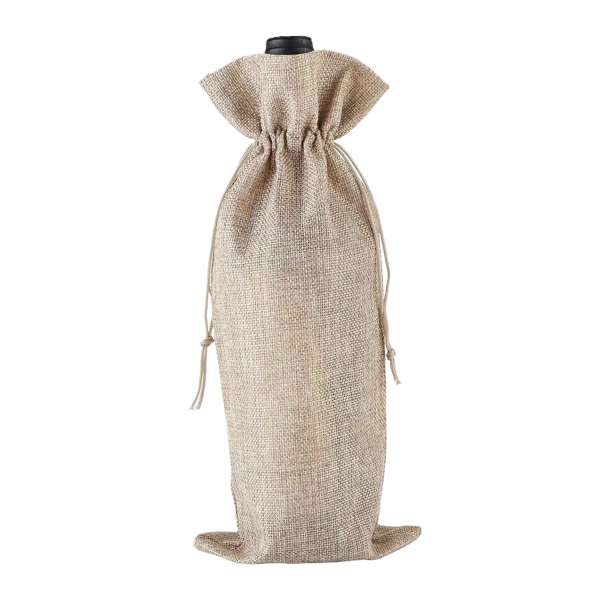 MOQ20 Burlap Wine Bag Set Drawstring Closure 19