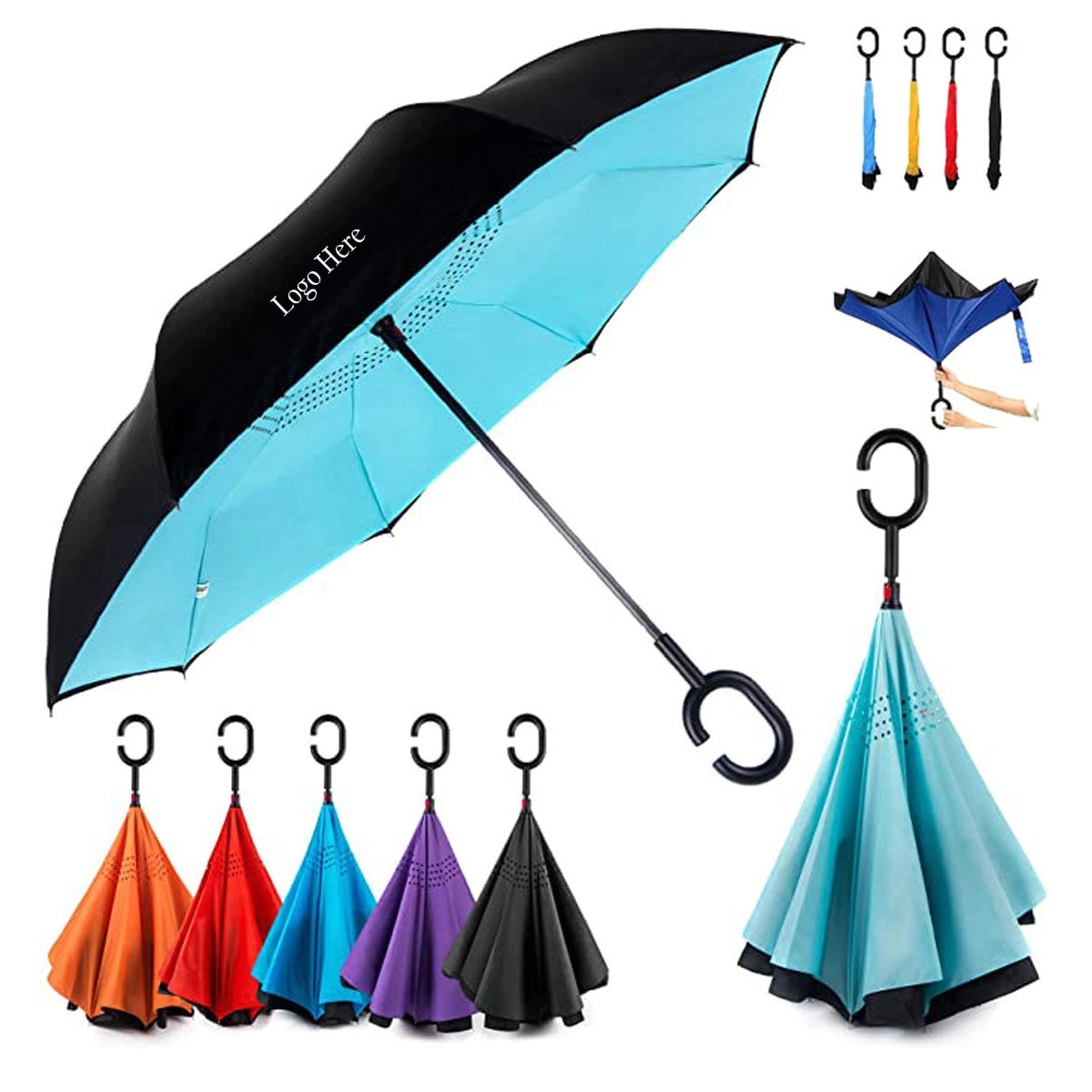 Reversed 190T Pongee C Shape Holder Inverted Umbrella 9