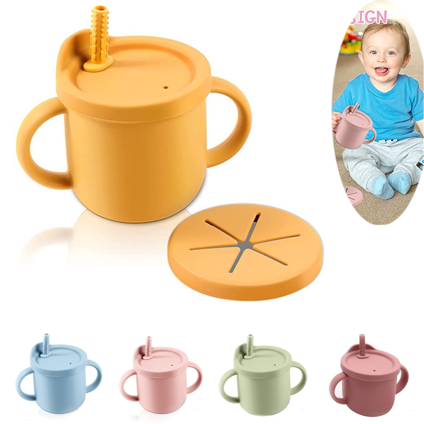 Baby silicone Straw Cup 5