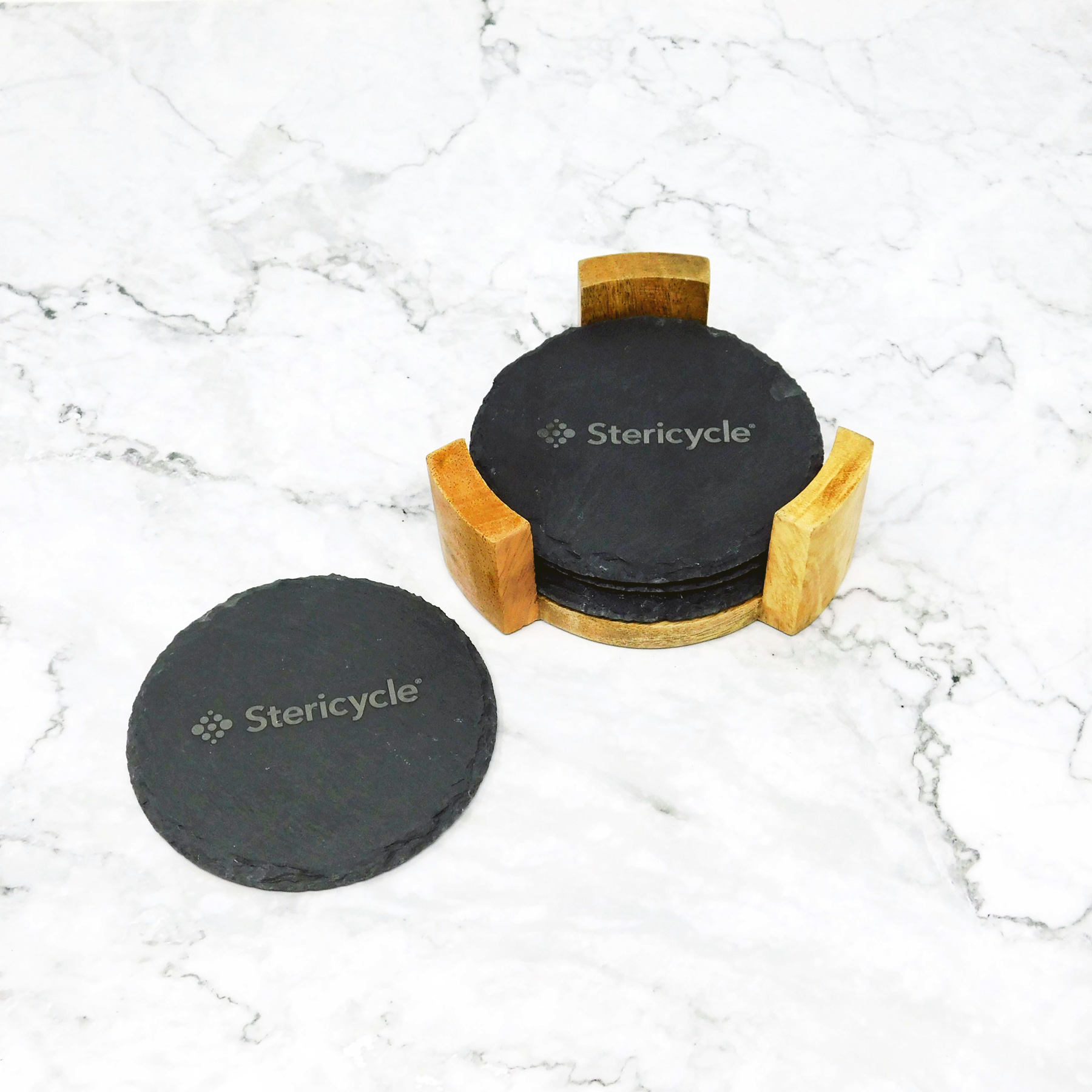 4 Pc. Slate Coaster Set with Wood Stand 11