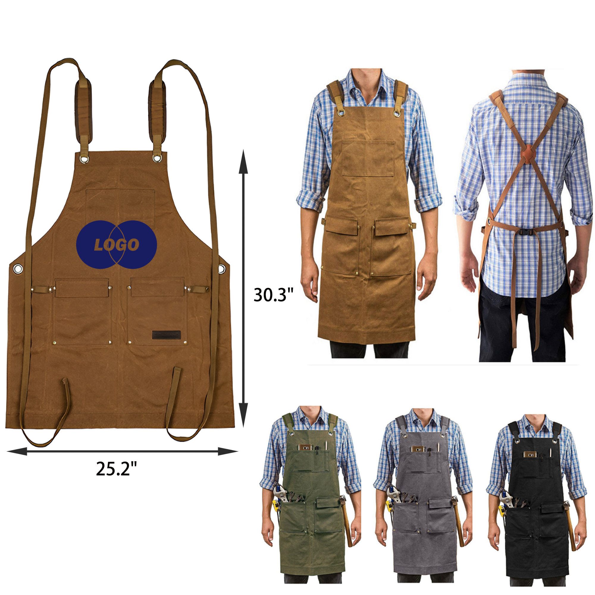 MOQ 20 PCS Sturdy Thick Canvas Multi Pocket Apron 7