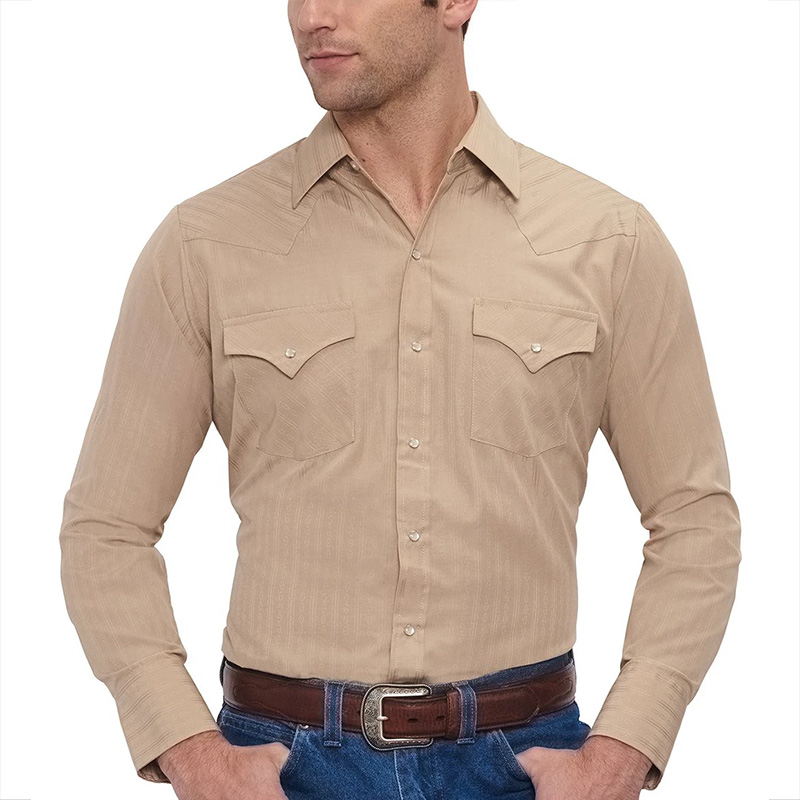 Long Sleeve Tone-on-Tone Western Wear Shirt 12