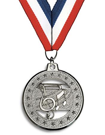 Medallion: 2" Circle Cut Out Music Silver wit