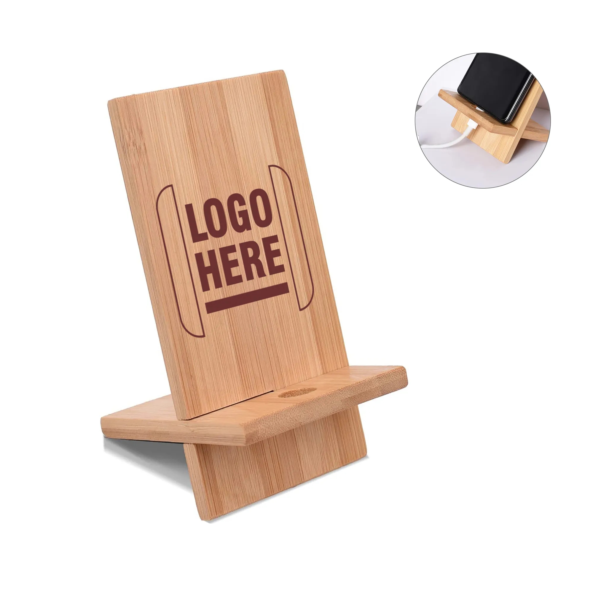 MOQ 50 Laser Engraved Bamboo Phone Holder 4