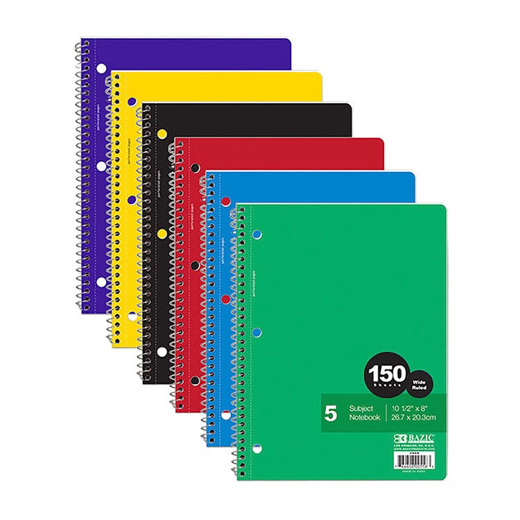 Spiral Notebooks - 150 Sheets Wide Ruled 5 Subject 6 Colors 3