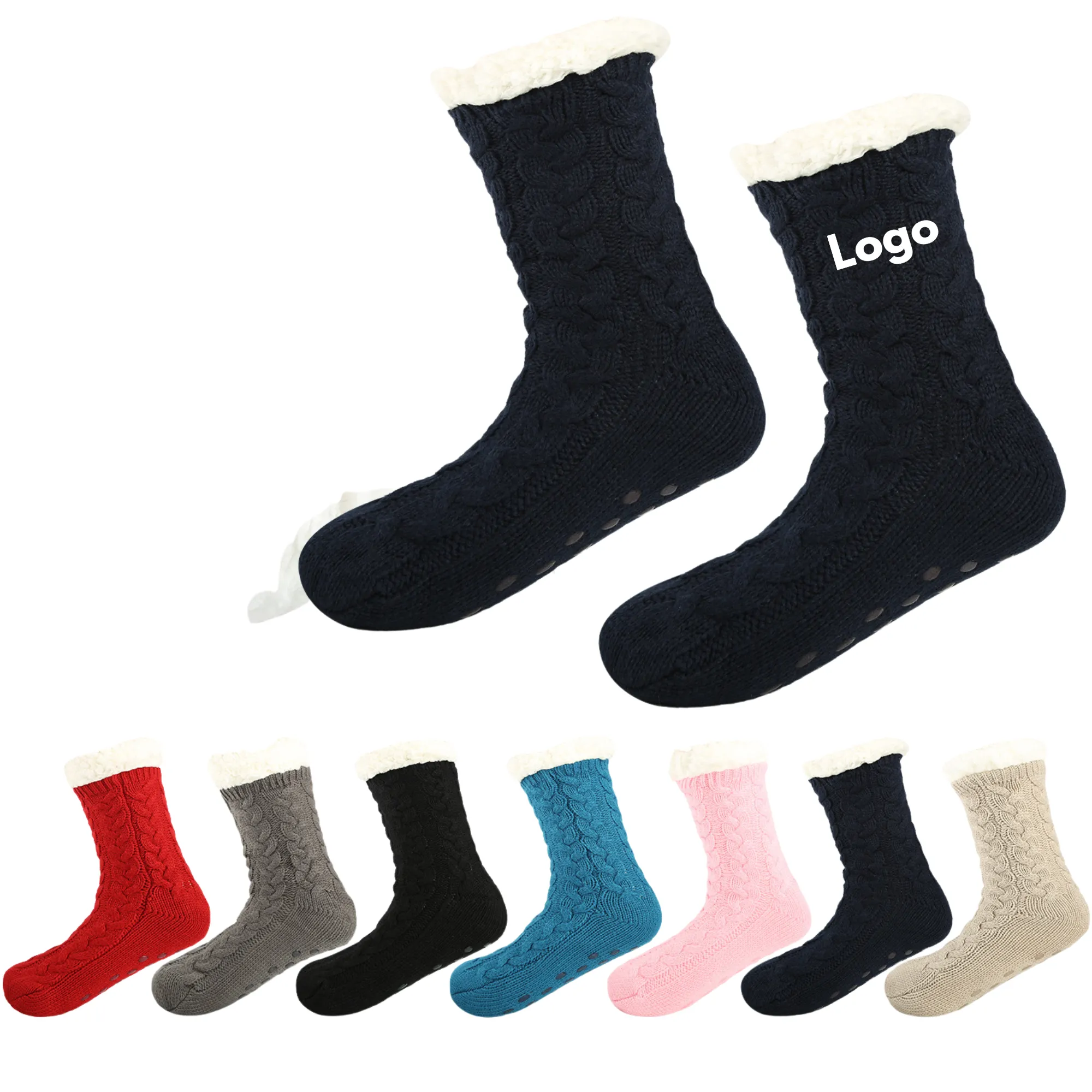 MOQ 50 Pairs Cozy Cable Knit Slipper Socks 3