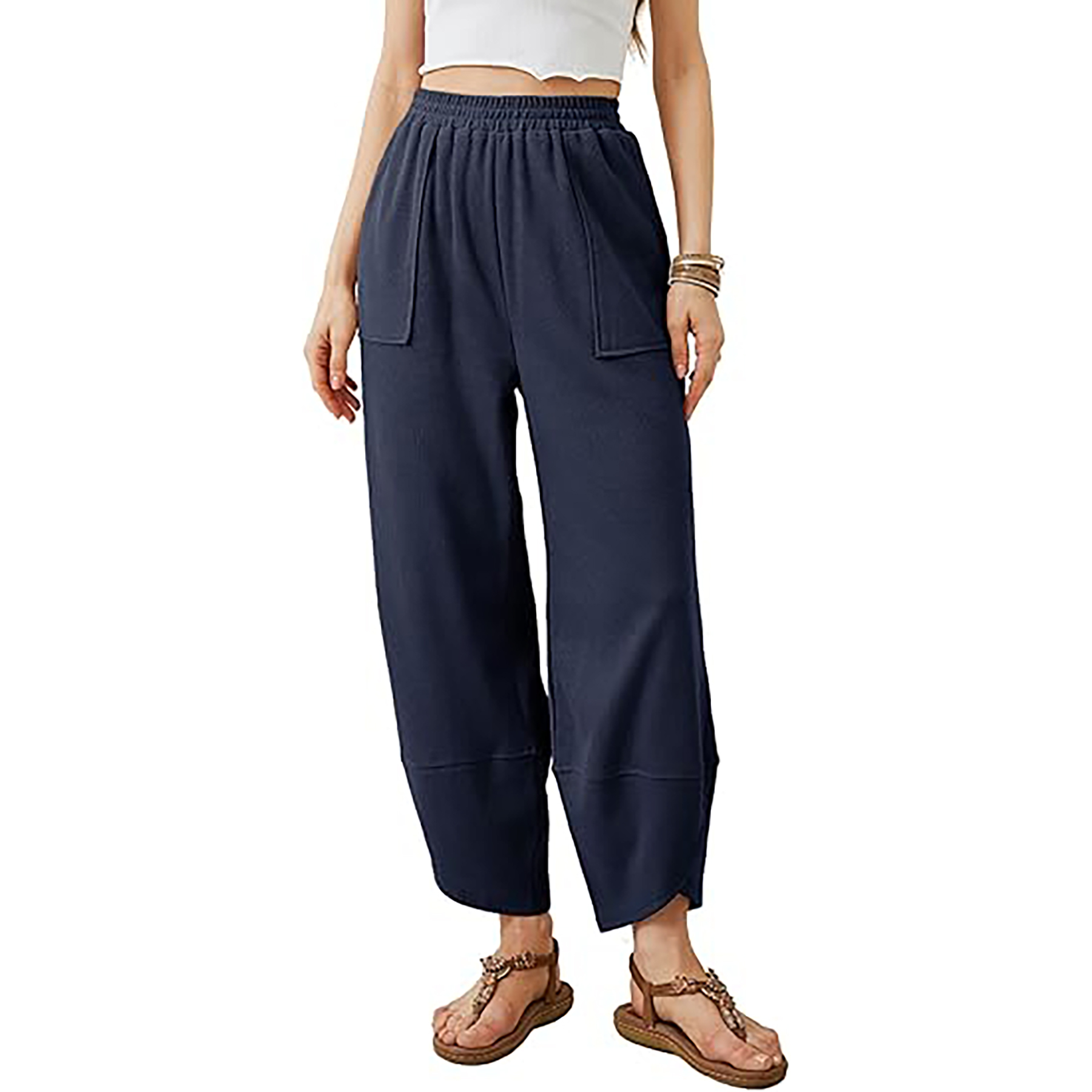 Elastic Waisted Palazzo Pants with Pockets 16