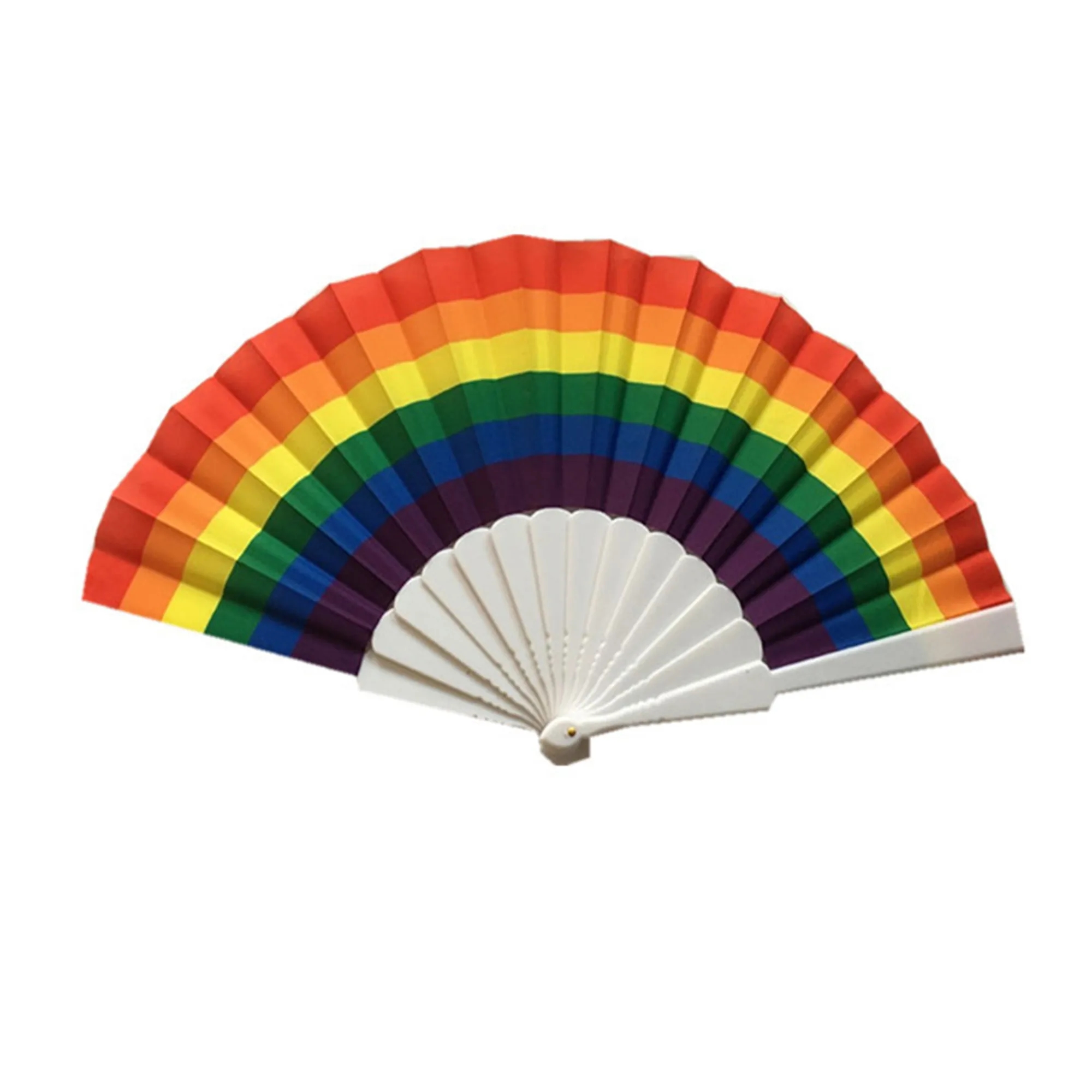9" Large Rainbow Folding Fabric Hand Fan 12