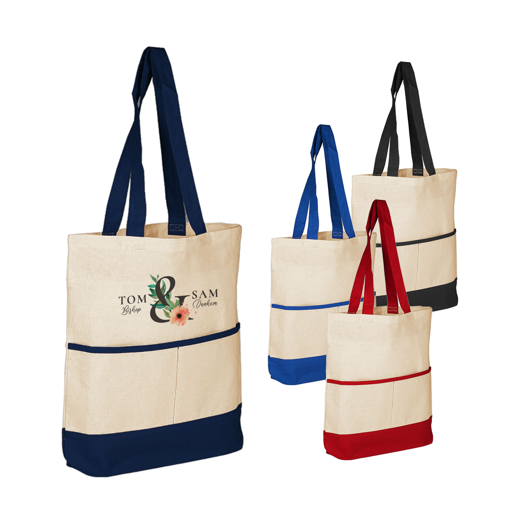 6 Oz. 100% Cotton Canvas Tote bag w/Color Accent Pocket_R105BT