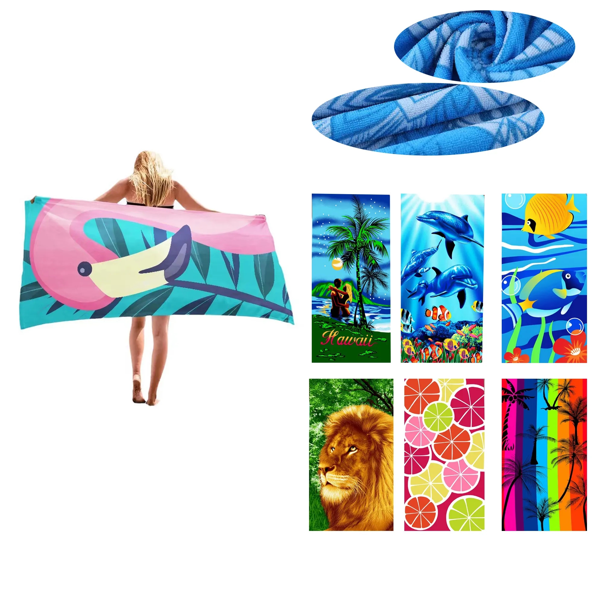 MOQ60Pcs Full Color 55.1"x27.5"Micro Fiber Beach Blanket/Tow 6
