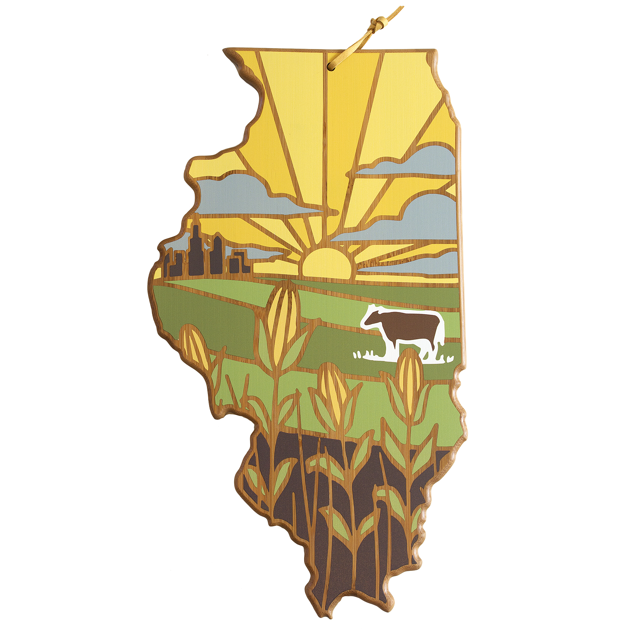 Illinois State Shaped Serving and Cutting Board with Artwork by Summer Stokes