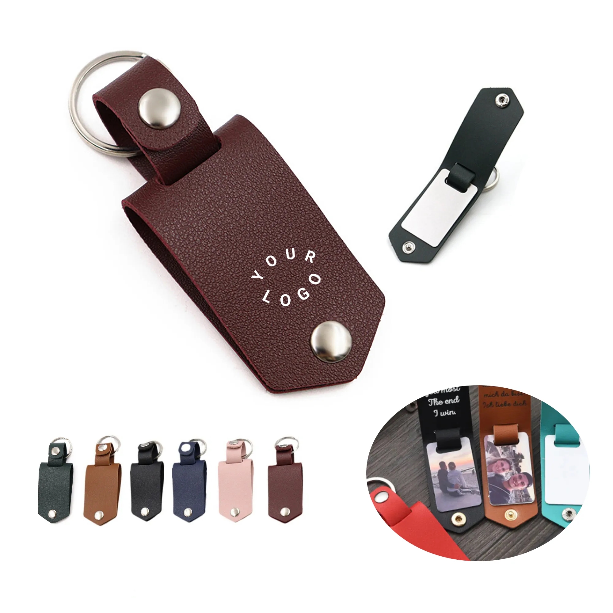 PU Leather Picture Keychain with Textured Finish