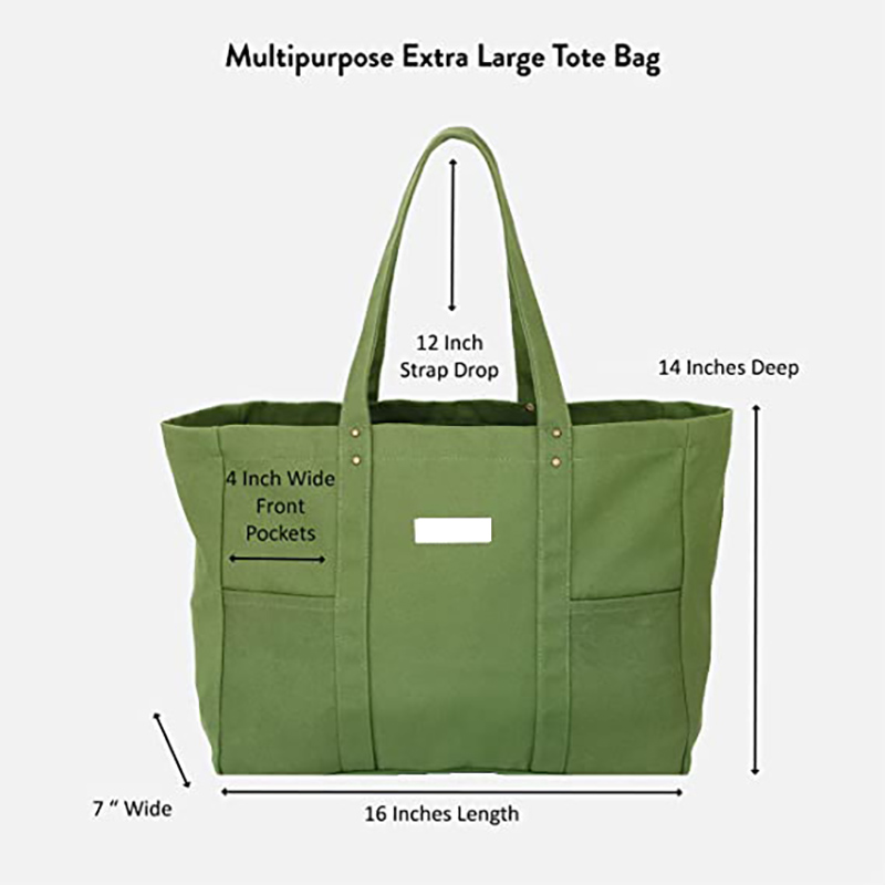 Large Canvas Tote Bag with 2 Front Pockets and Laptop Sleeve 7