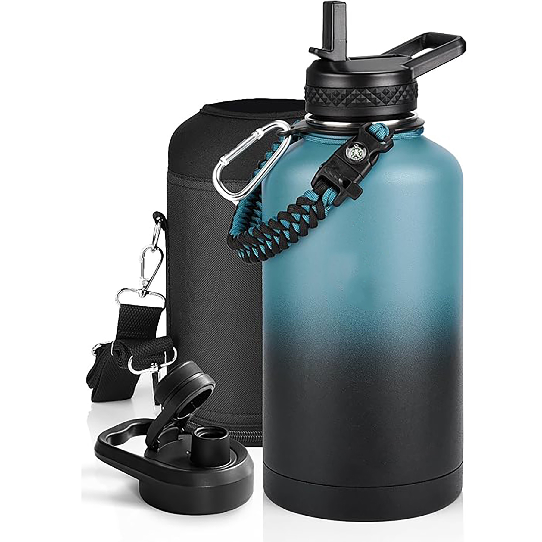 64 Oz Insulated Water Bottle with Paracord Handle and Straw Spout Lid, custom water bottle with logo imprint 33