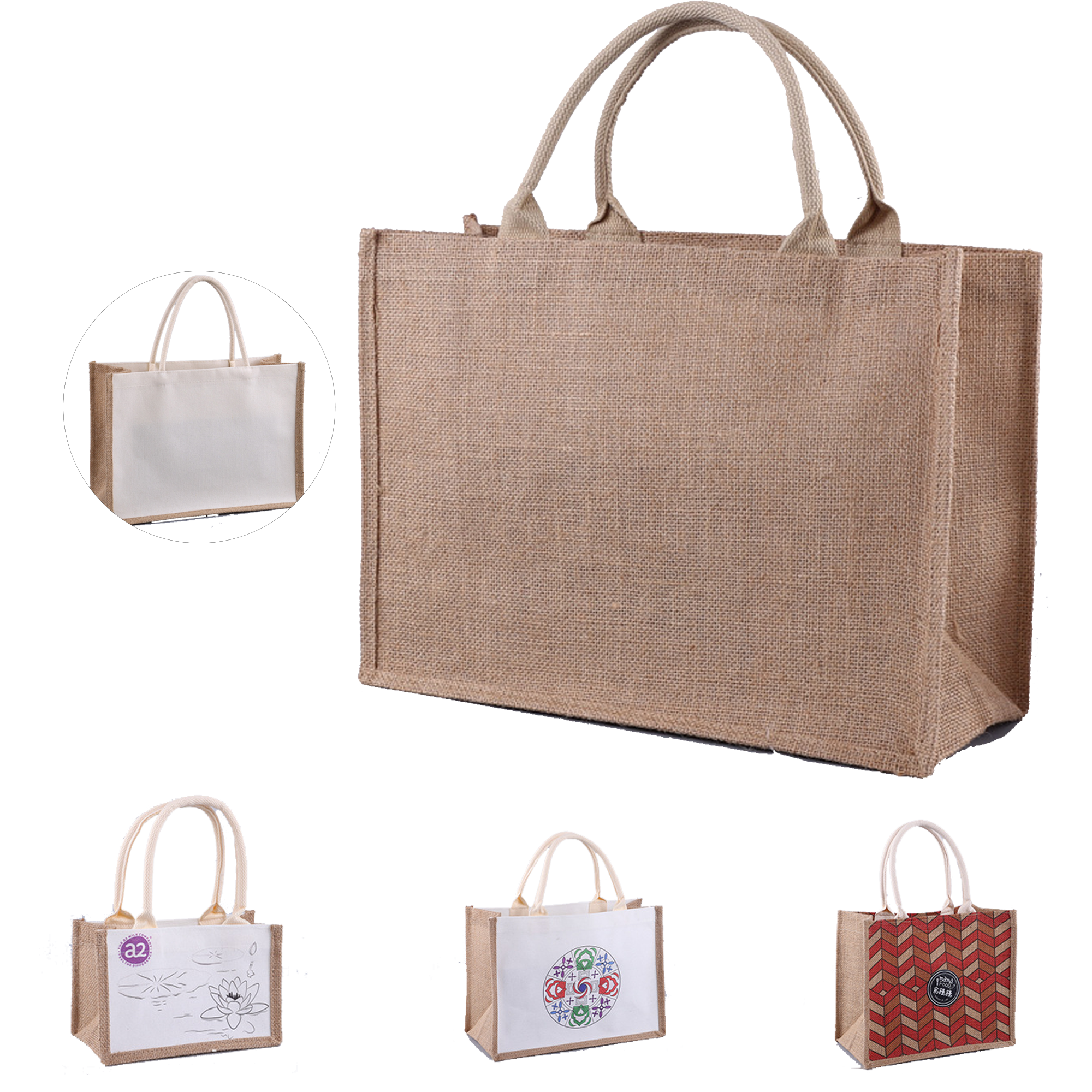 Full Color Jute Burlap Tote Bag with Handles, custom tote bag with logo imprint 4