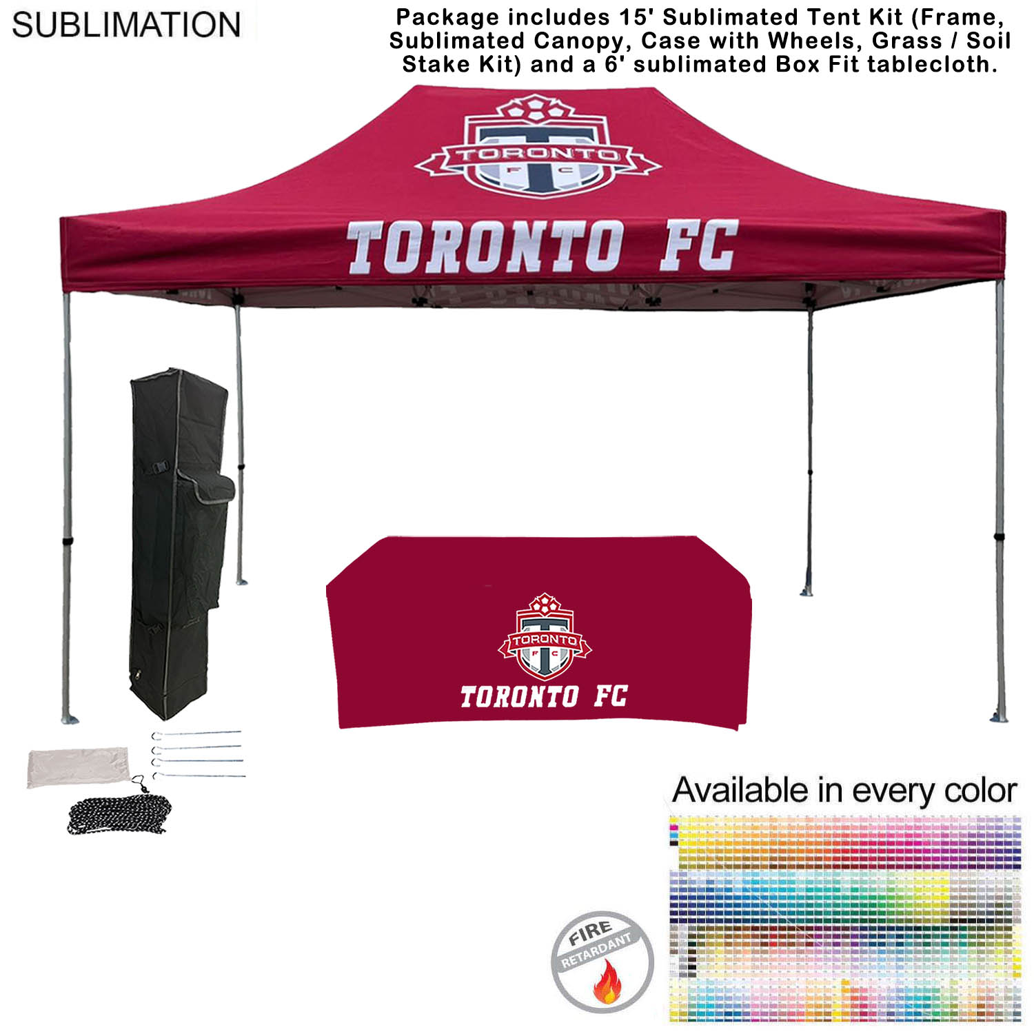 48Hr Quick Ship - Event Package, 15' Tent Kit and 6' Sublimated Box Fit Tablecloth (Best Seller) 3