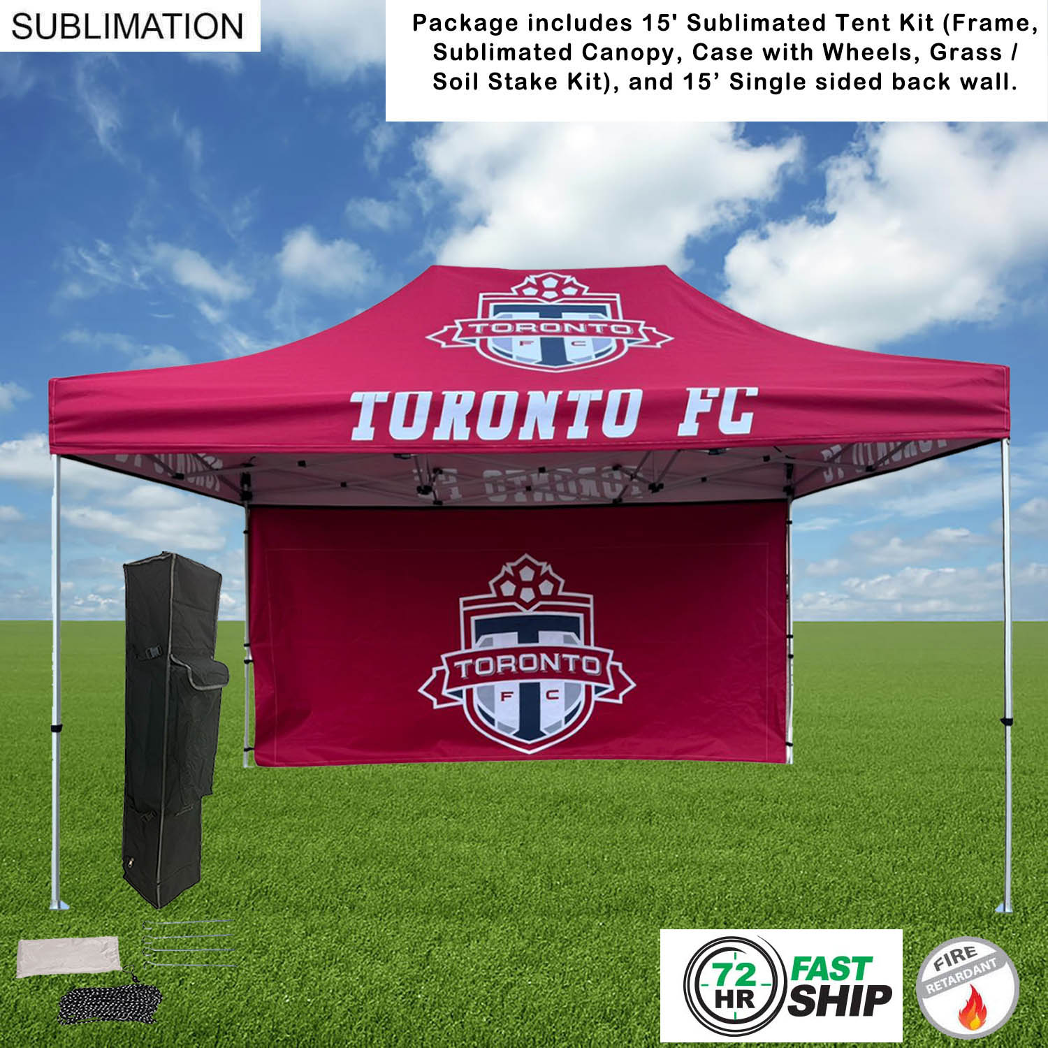 72Hr Fast Ship - Tent Backwall Package, 15' Sublimated Tent Kit and 15' Full single sided backwall 29