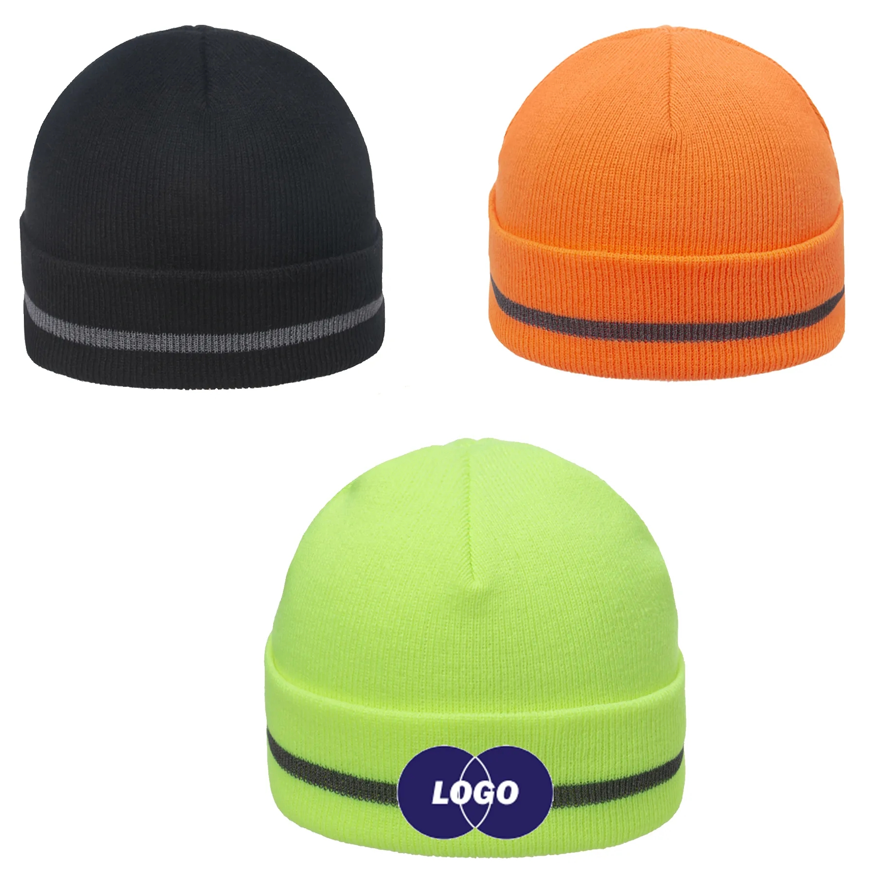 Embroidered Reflective knitted beanie hat 9