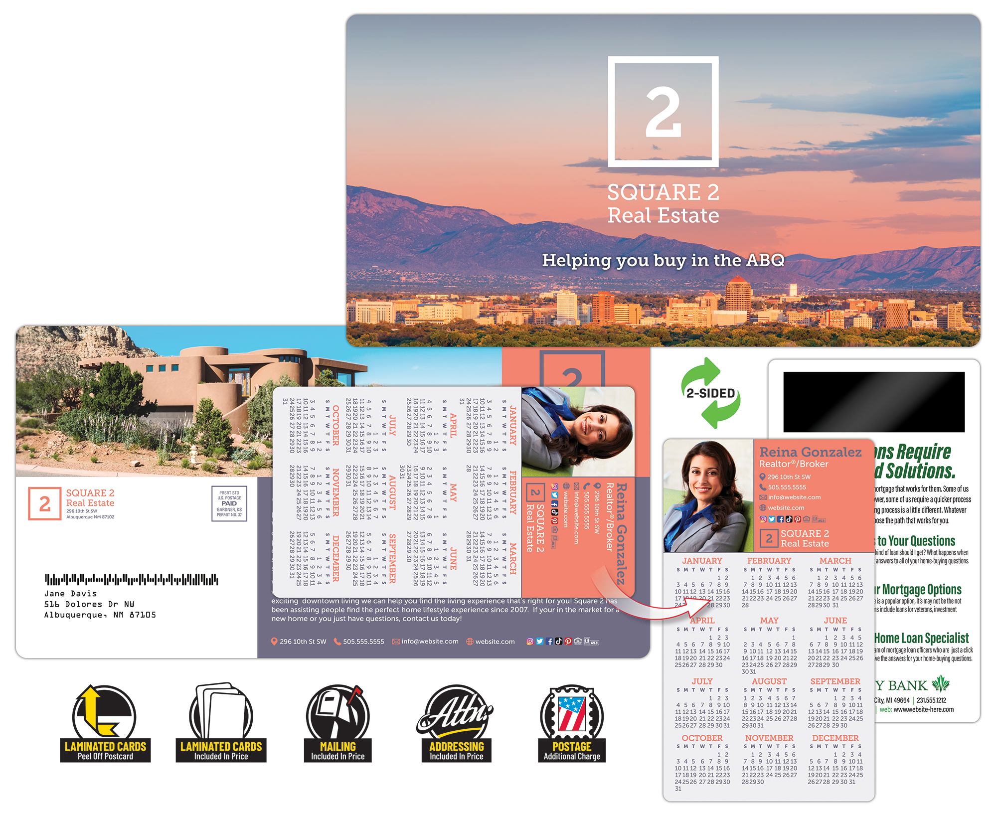 Laminated Postcard (10.5x5.5) 14pt with 3.5" x 6" Laminated Card with 1" x 3" Magnet