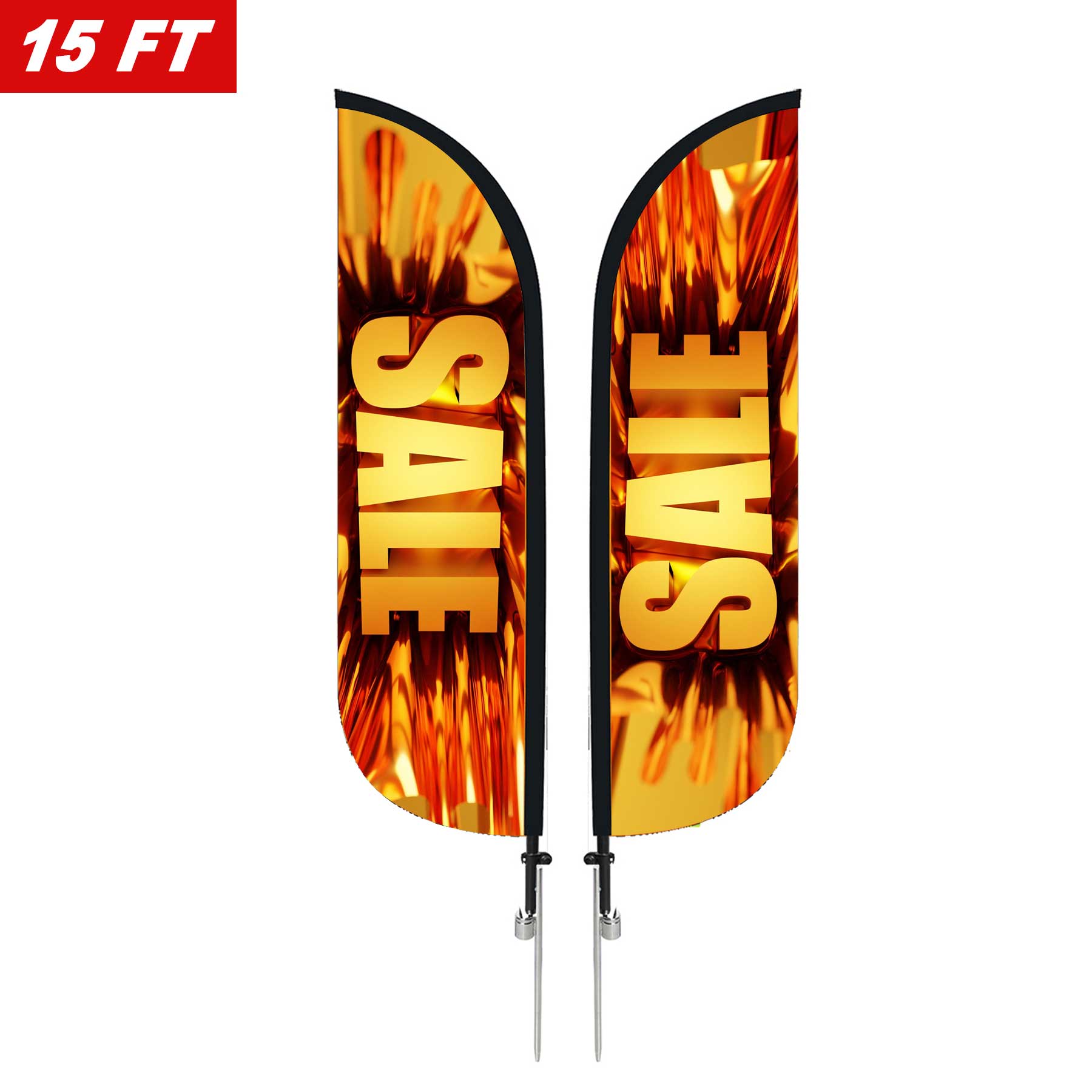 Large 15' Custom Feather Flag Kit Double Sided W/ Spike Base