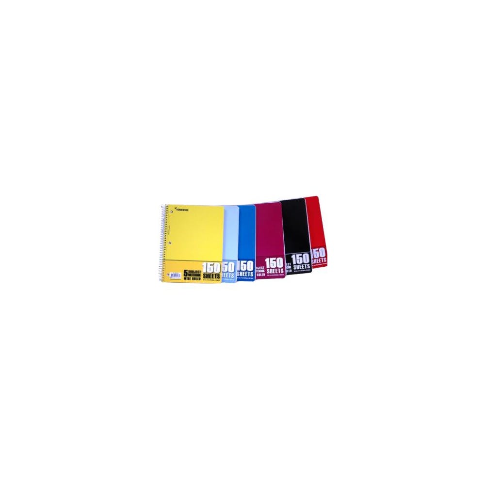 5 Subject Wide-Ruled Spiral Notebook - 150 Sheets Assorted Colors 3