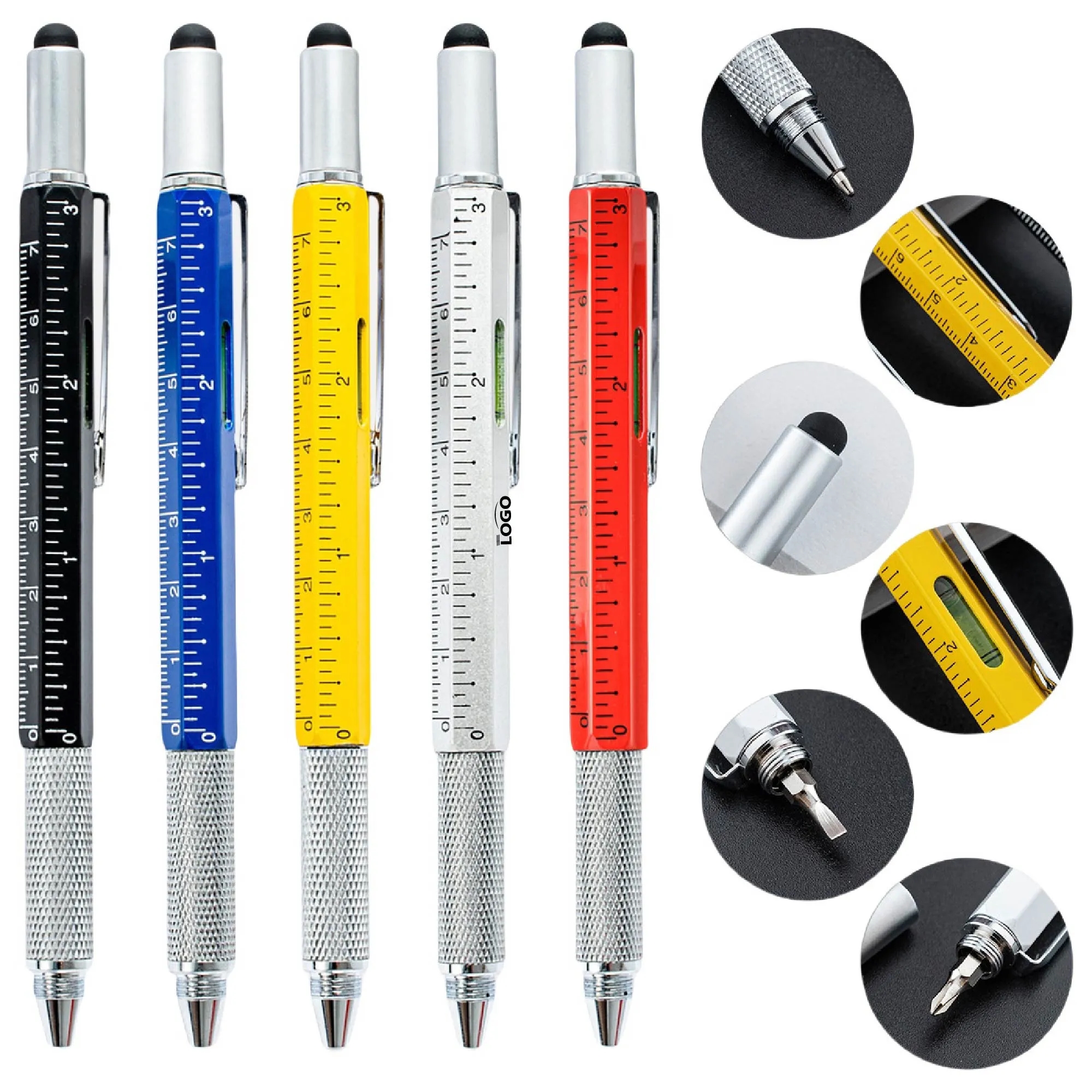 Metal 6 in 1 Multitool Stylus Ruler Ballpoint Pen 32