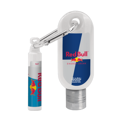 Custom 1.9 oz. SPF 50 Sunscreen with Carabiner and SPF 15 Lip Balm in White Tube with Hook Cap