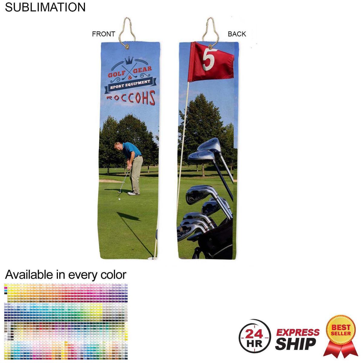 fiel 24 Hr Express Ship - Plush Velour Terry Cotton blend Golf Towel Finished size 5x18 Trifold #SU628-14