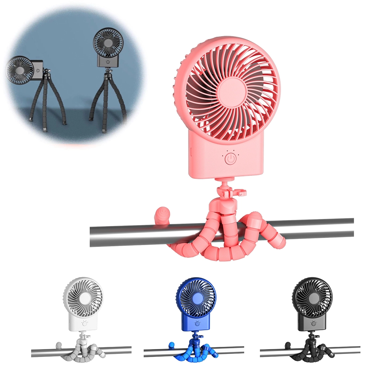 Rechargeable Tripod Clip-On, Handheld Fan
