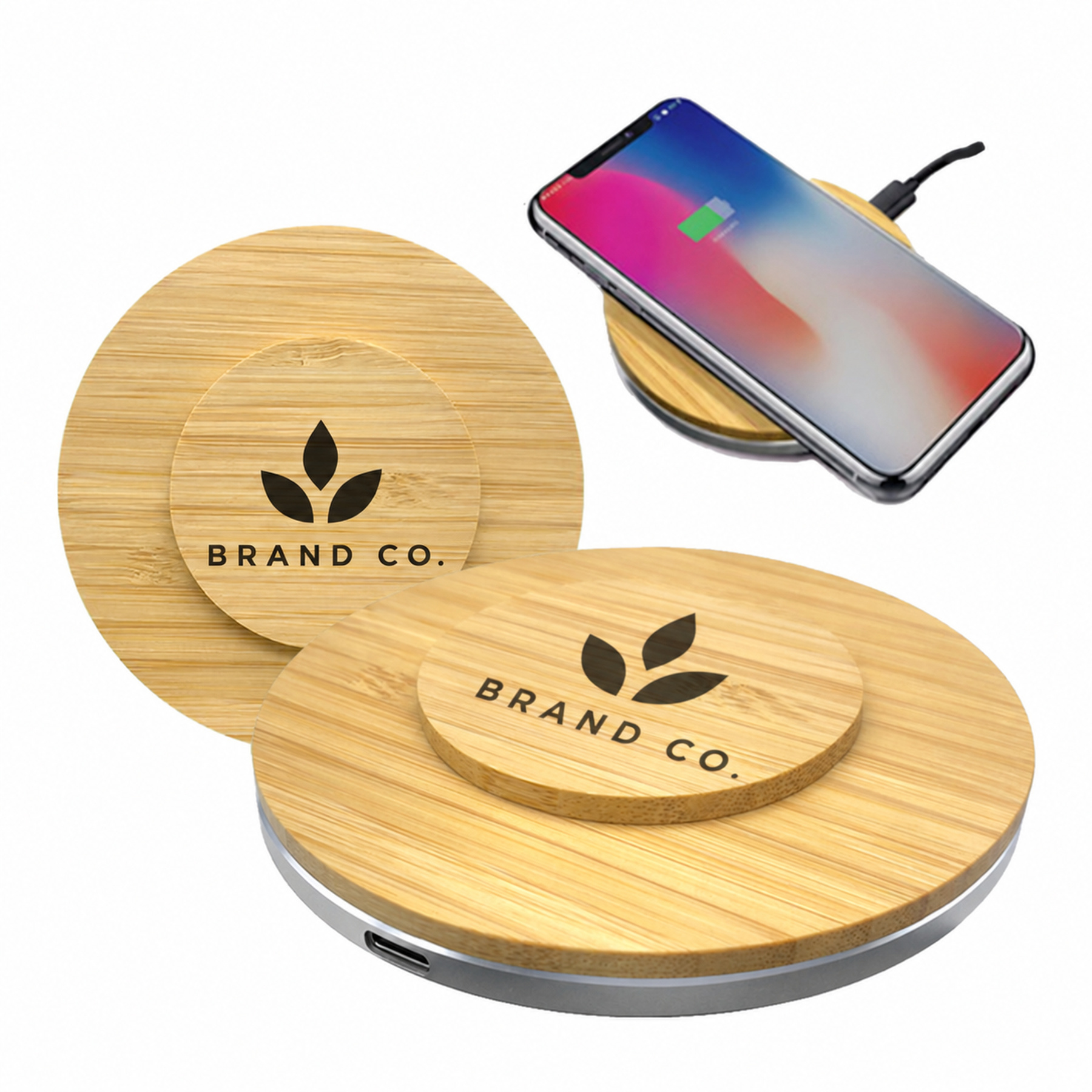 Round Convex 15W Bamboo Wireless Charger