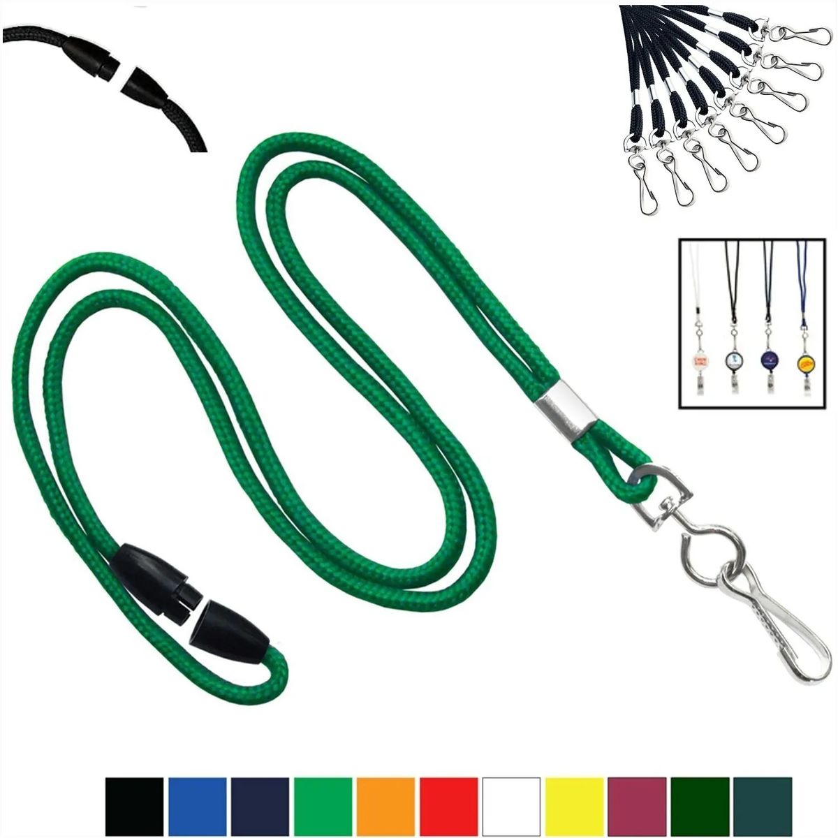 1/8" Round Braid Cord Breakaway Lanyard with Swivel J-Hook