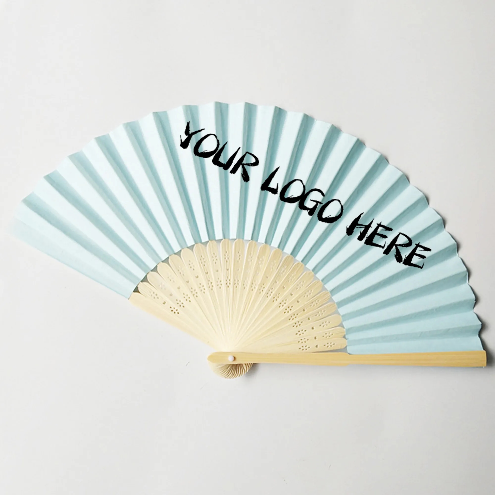 Custom Folding Handheld Paper Fan with Bamboo Handle 22
