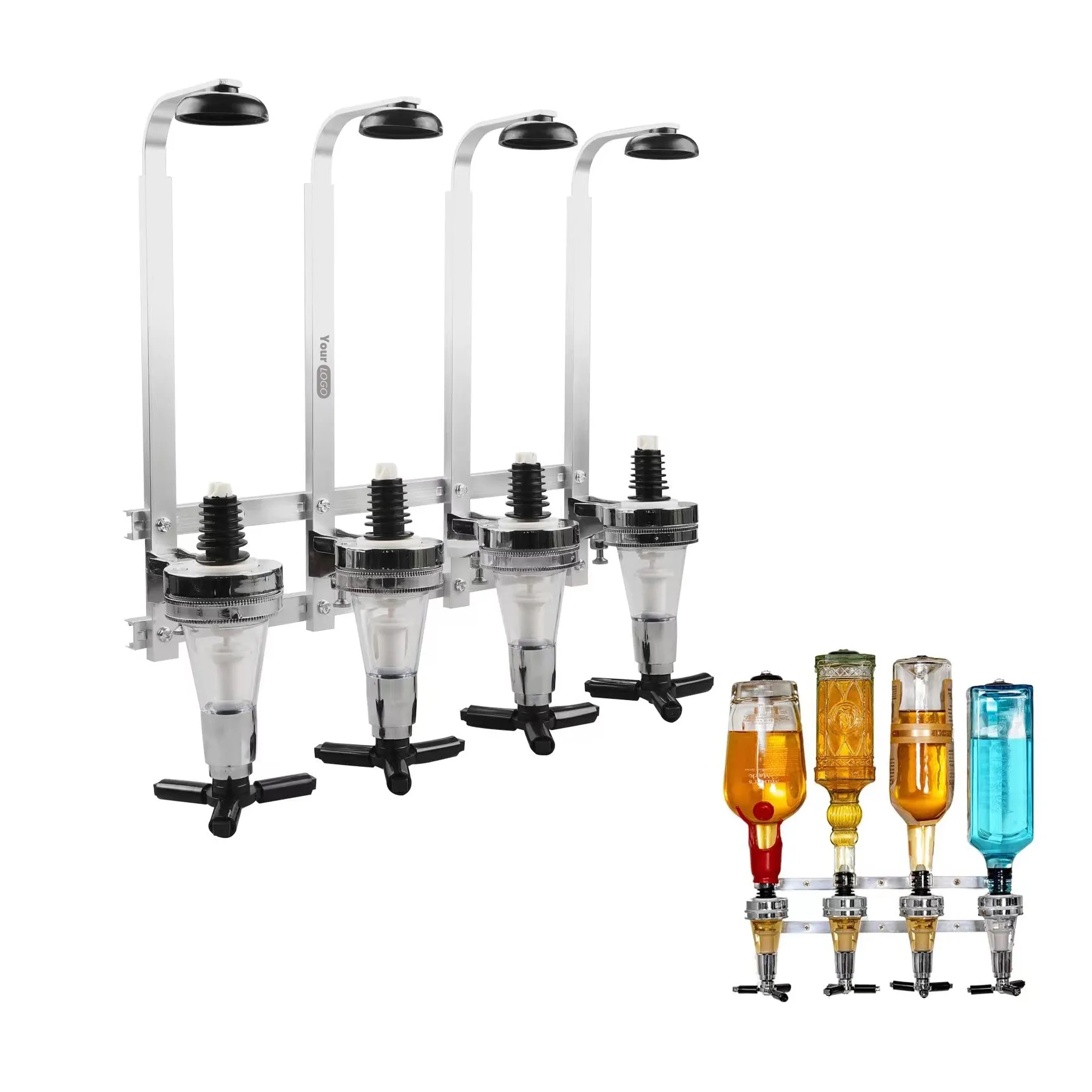 Wall Mounted Liquor Dispenser Aluminum Bracket 1-4 Bottles 8
