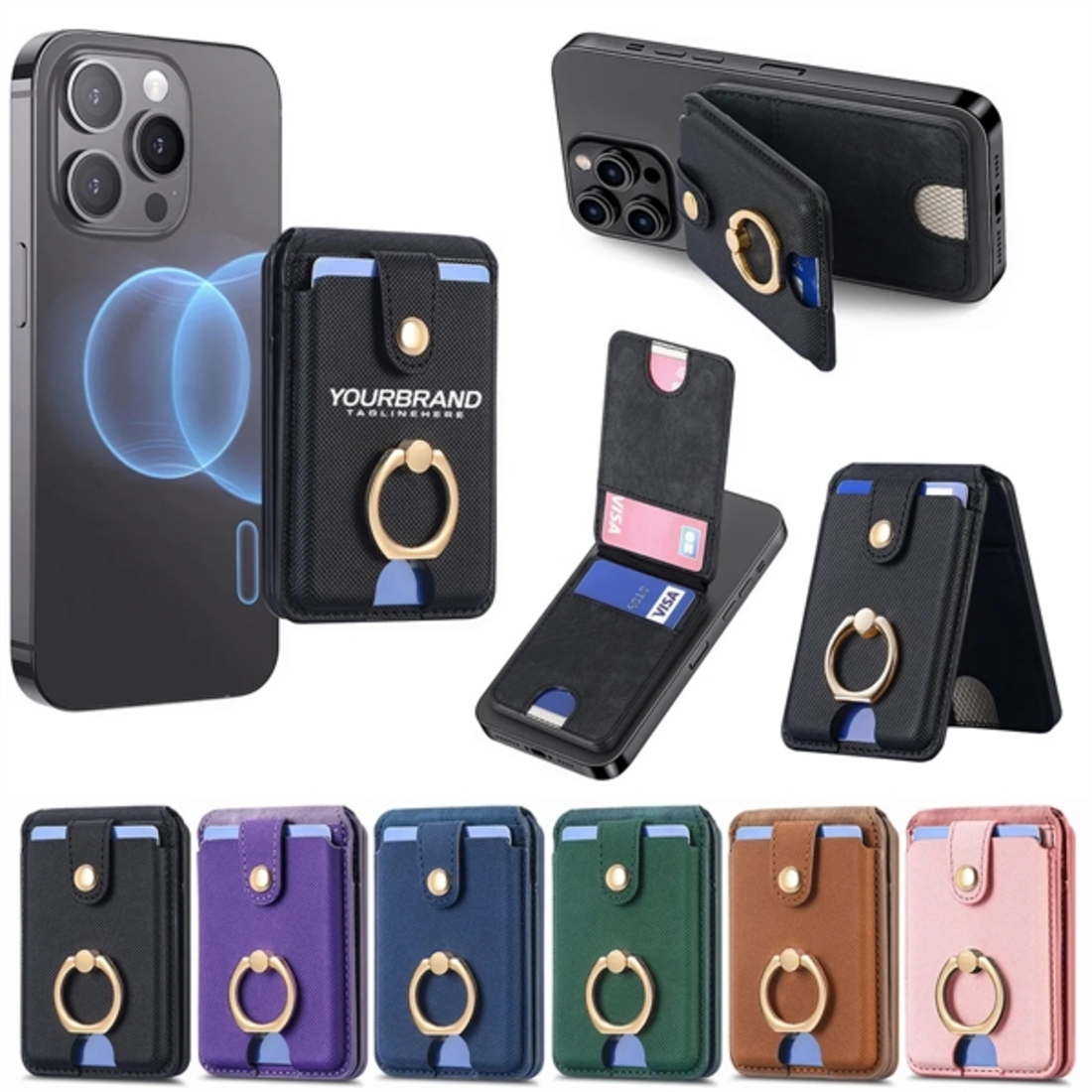 RFID Luxury Leather Magnetic Wallet Stand for Apple Phone 15