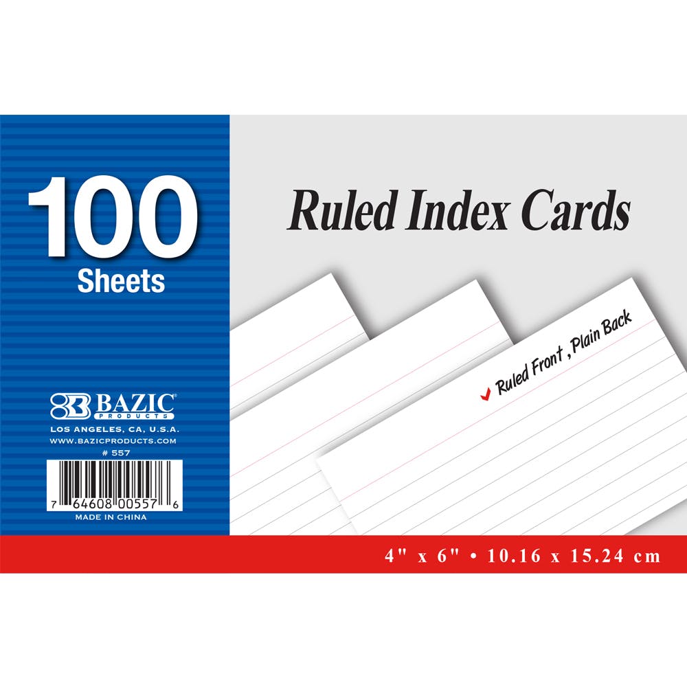 Ruled Index Cards - 100 Count 4" x 6" White 3
