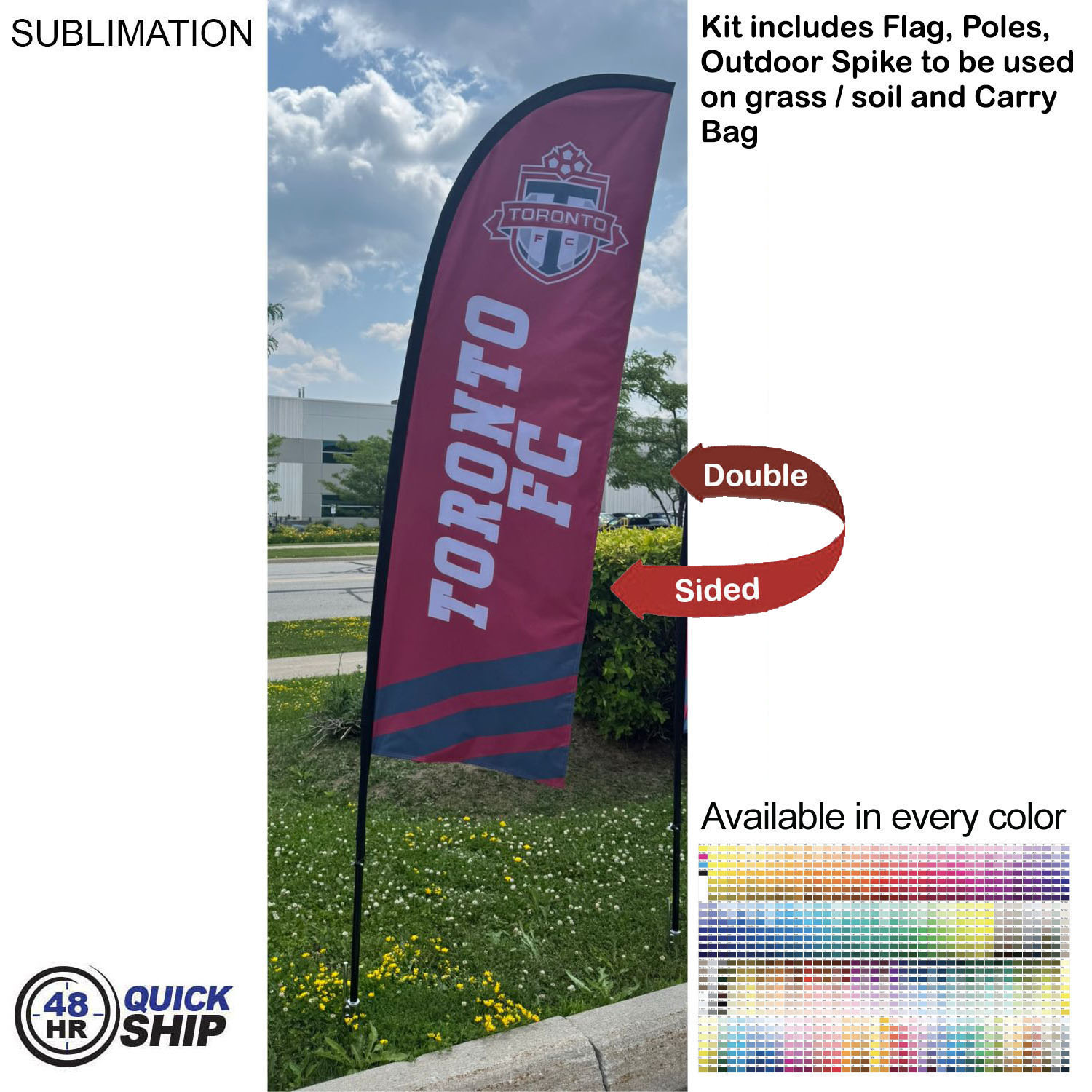 48Hr Quick Ship - 8.5' X-Small Feather Flag Kit, Full Color Graphics Double Sided 14