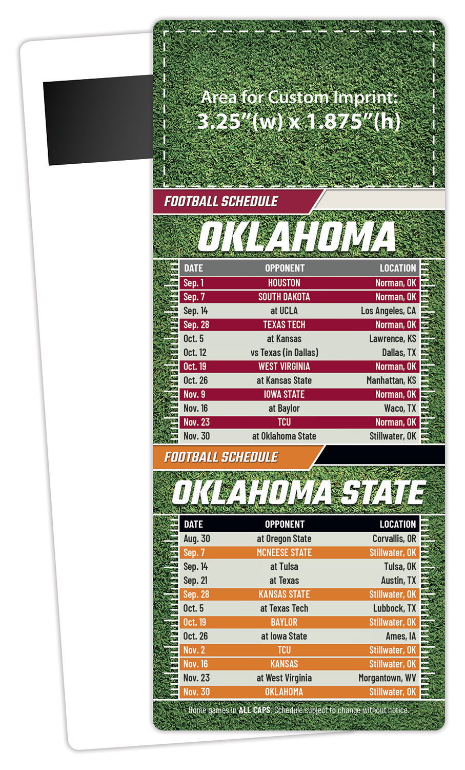 Football Schedule Laminated Card/Postcard with Magnet Strip 3.5x8.5 - 14 pt.