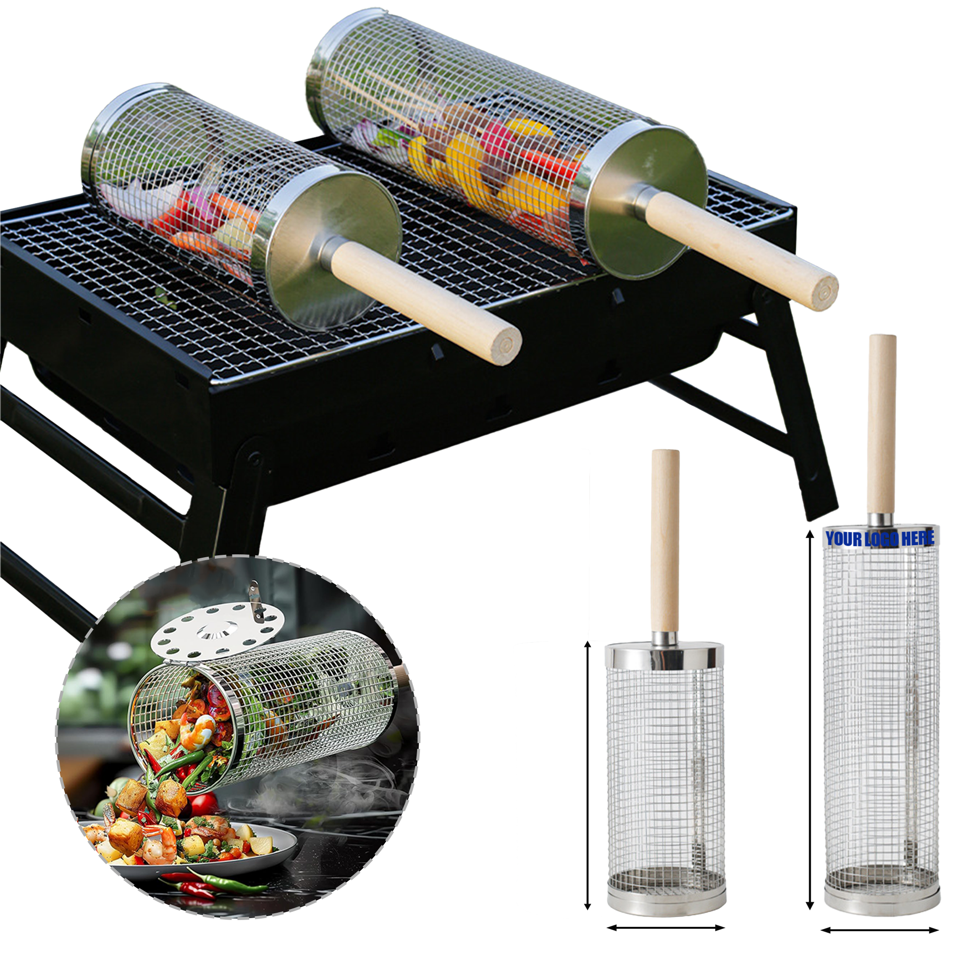 Rolling Grill Basket with Removable Handle 4