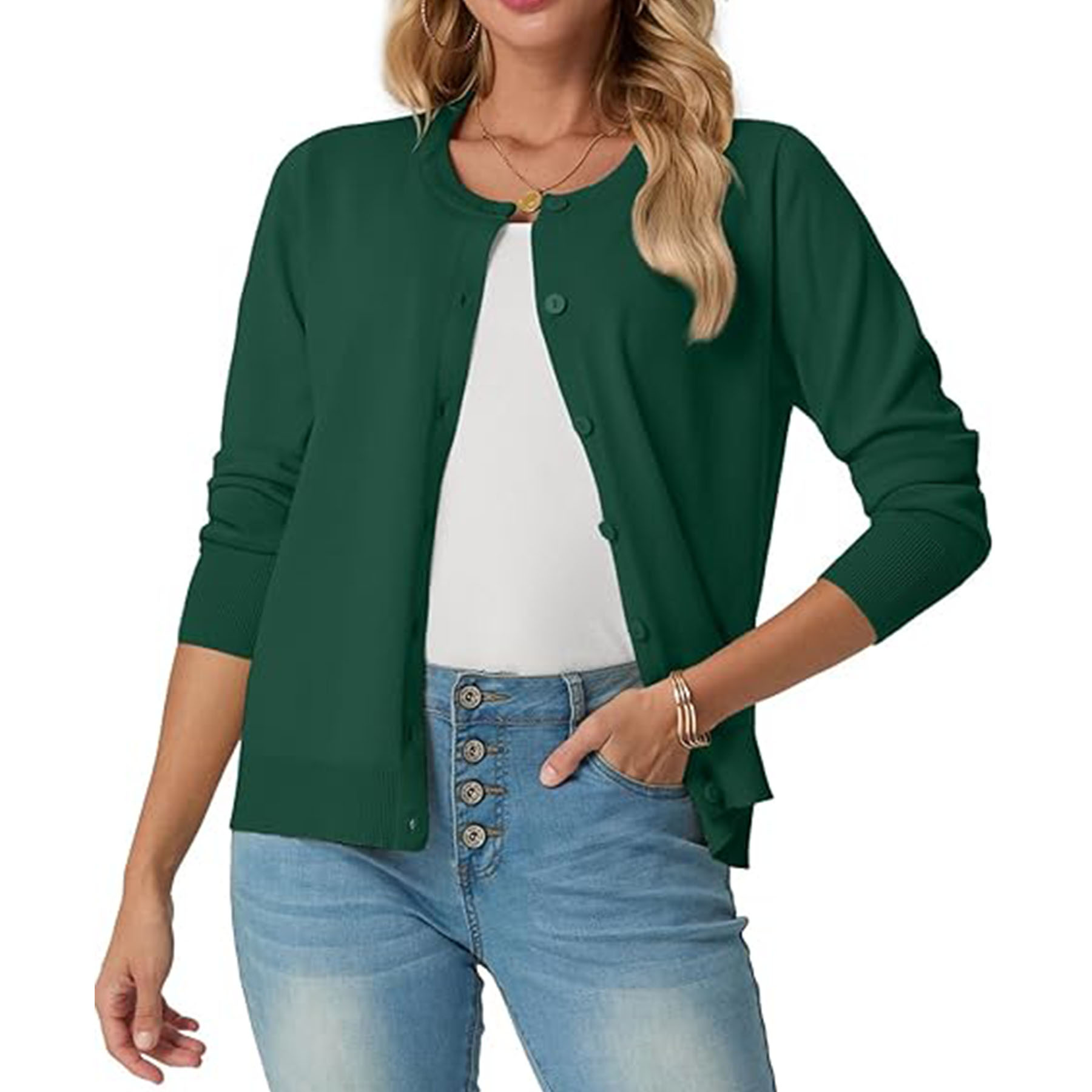 Women's Long Sleeved Lightweight Round Neck Casual Cardigan 45
