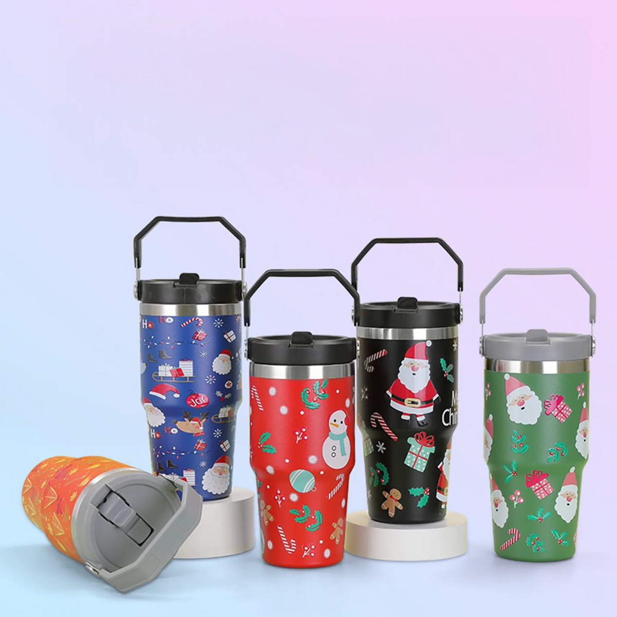 30 Oz. Custom Christmas Theme Vacuum Mug with Straw Lid 10