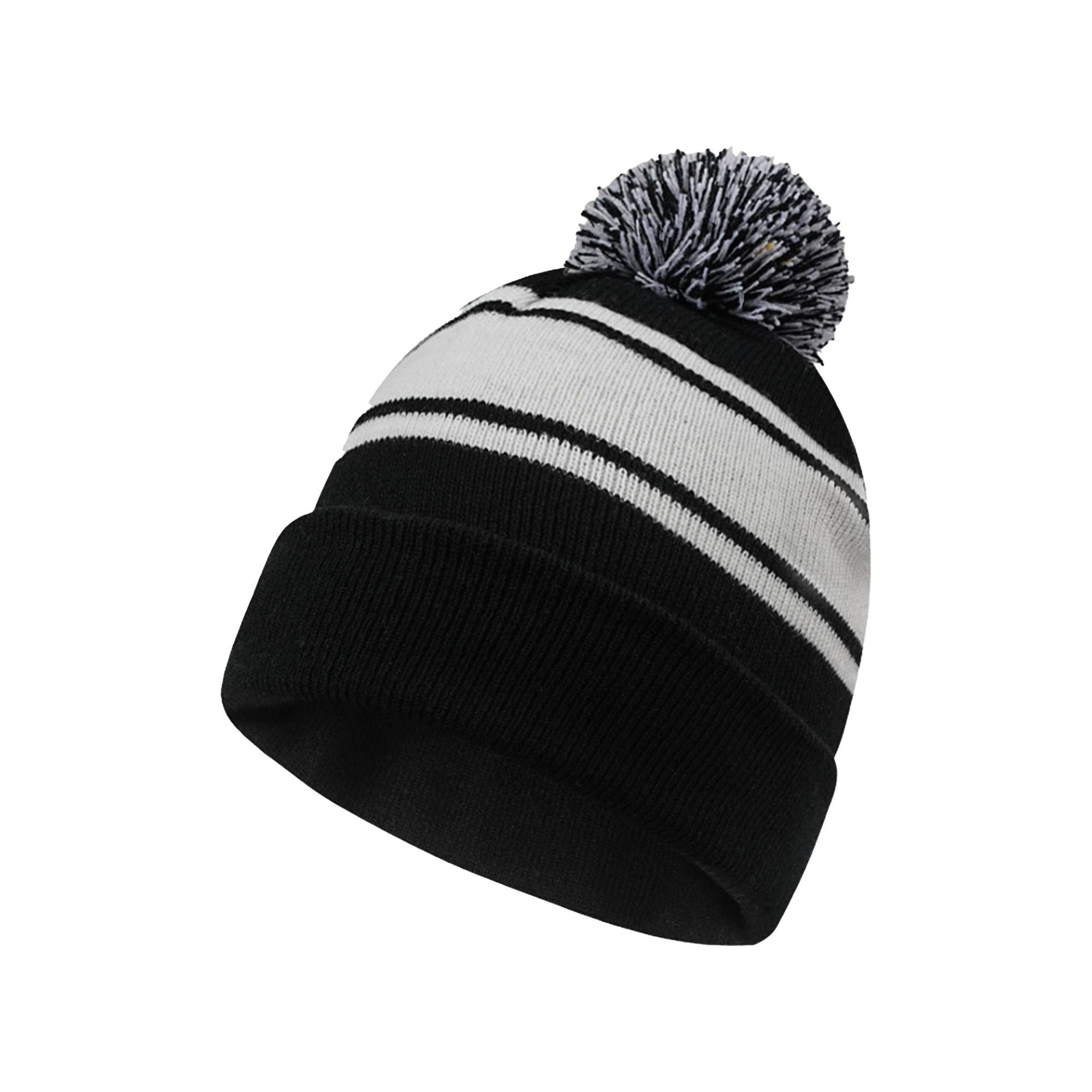 Acrylic Contrasting Stripe Beanie With Poms 3