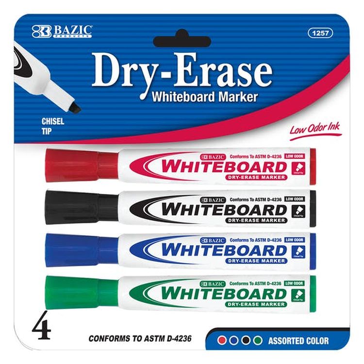 Dry-Erase Markers - 4 Pack Chisel Tip 3