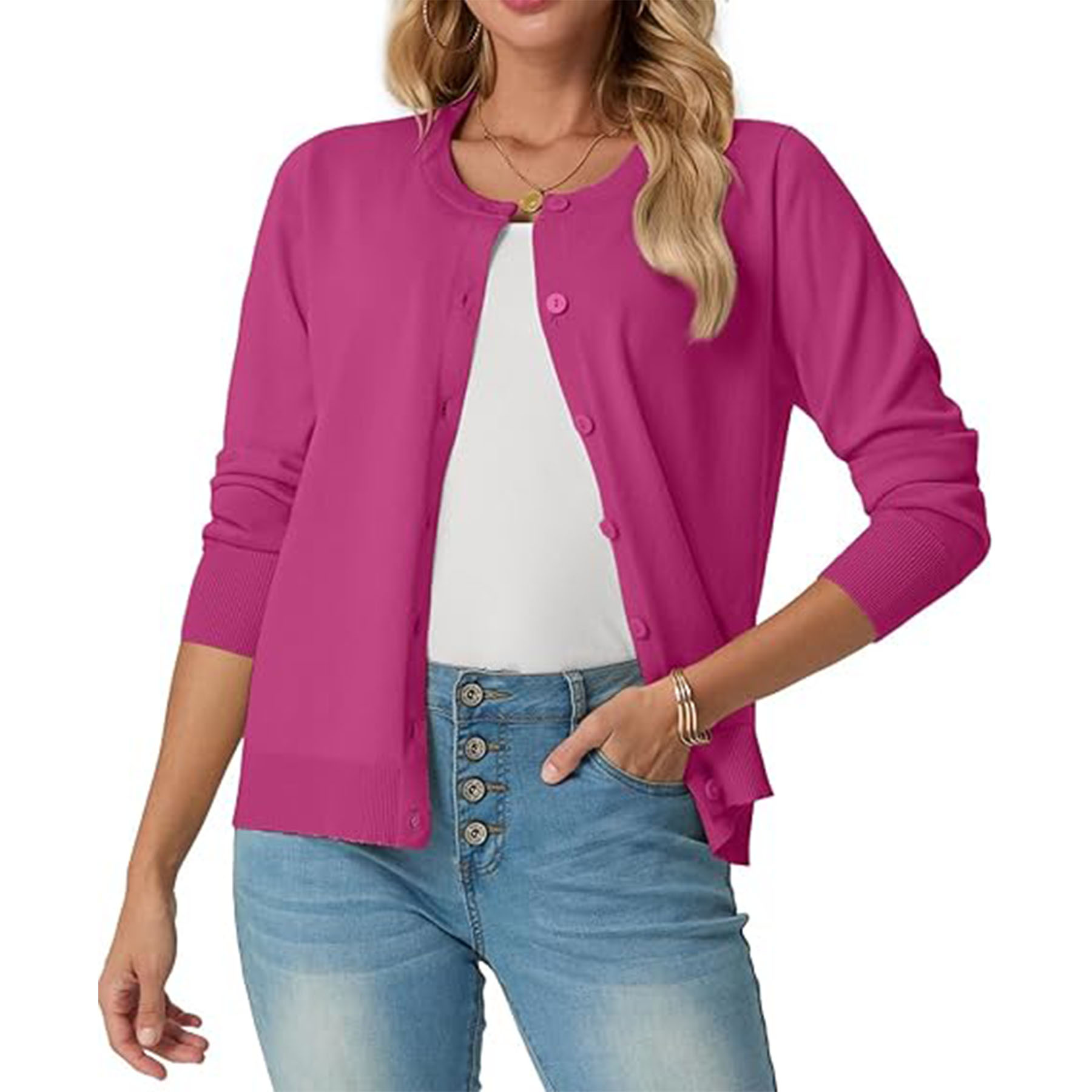 Women's Long Sleeved Lightweight Round Neck Casual Cardigan 39