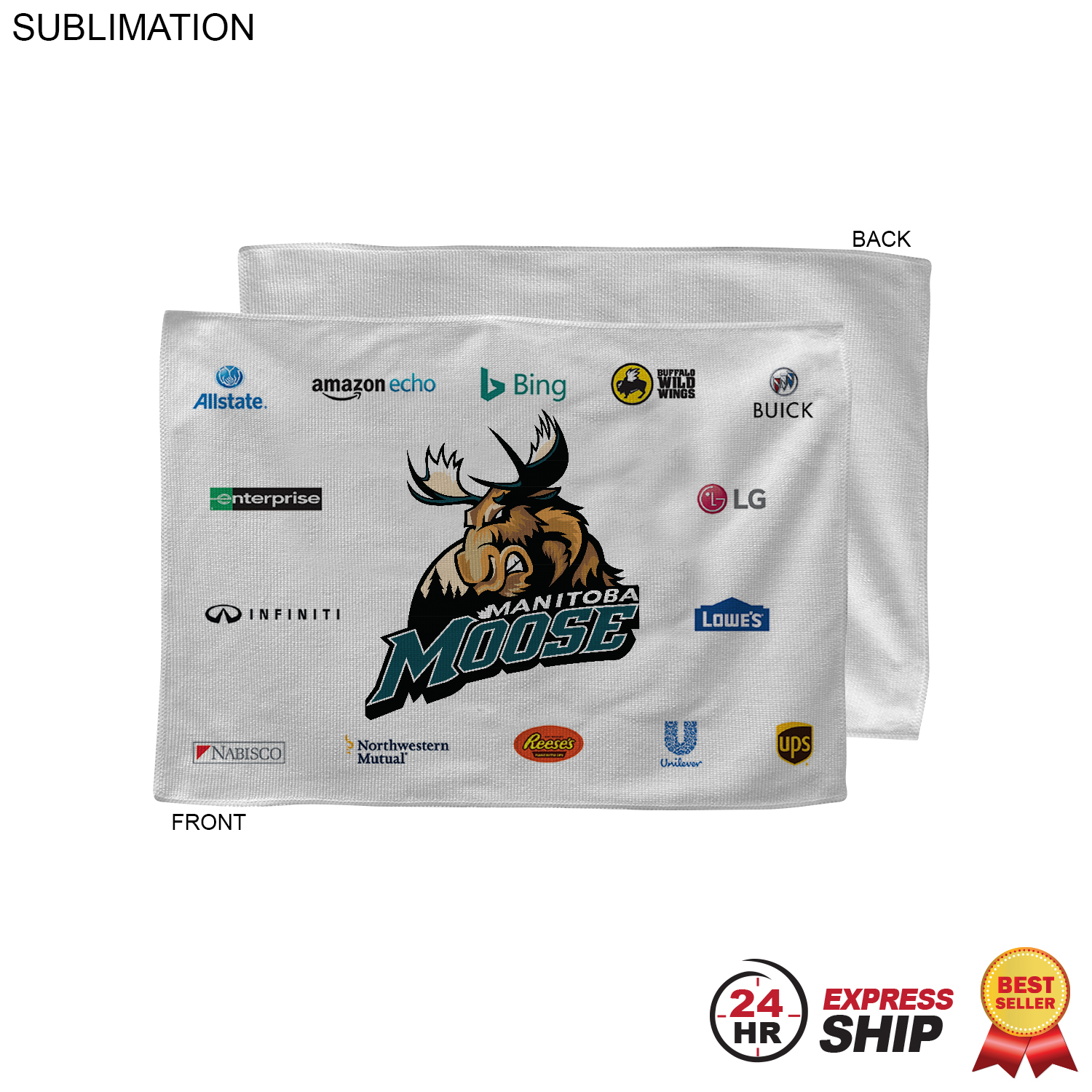 24 Hr Express - White Microfiber Dri-Lite Terry Sponsorship Rally Towel, 12x18, Sublimated 15