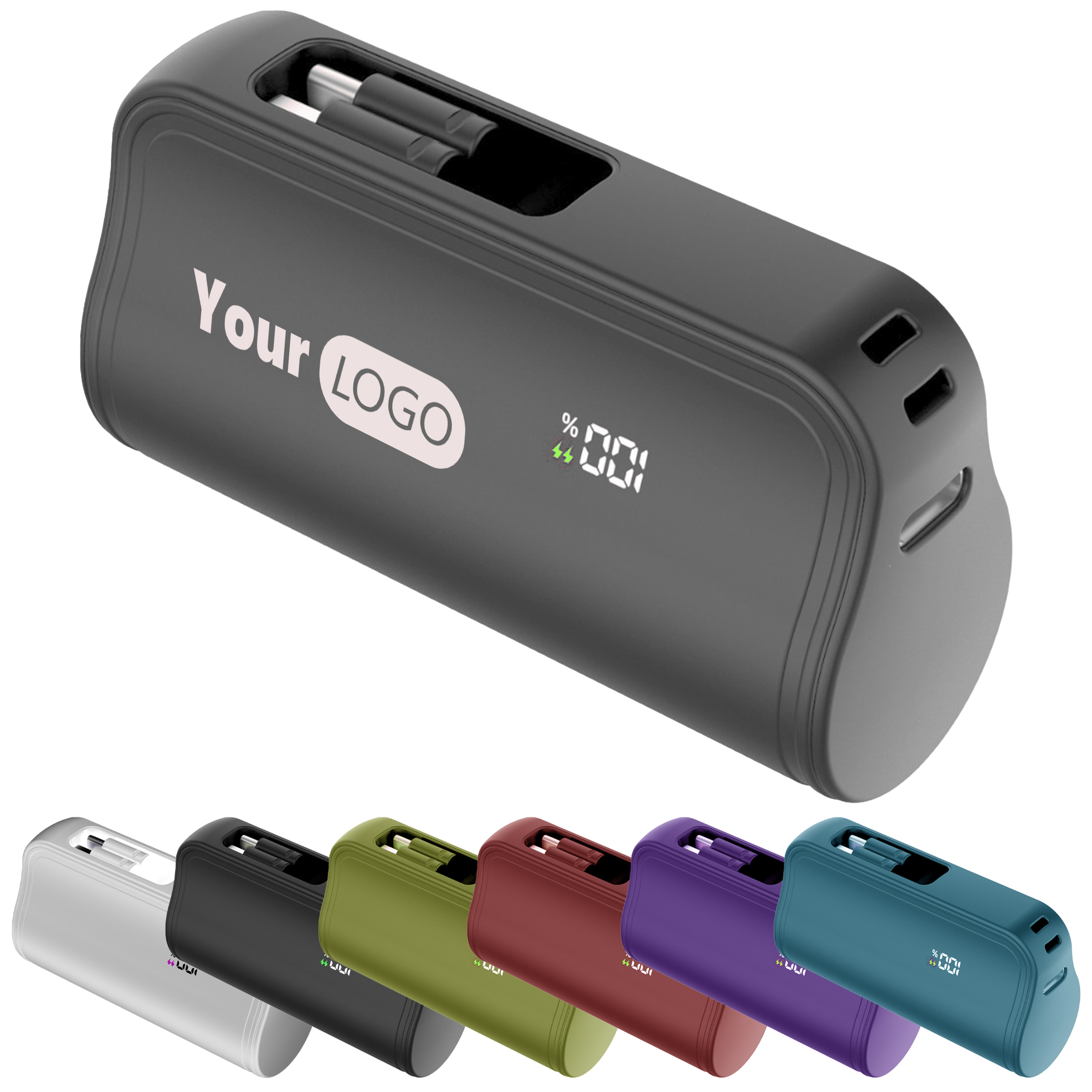 Abs Compact Power Bank With Built-In Cables And Led Display