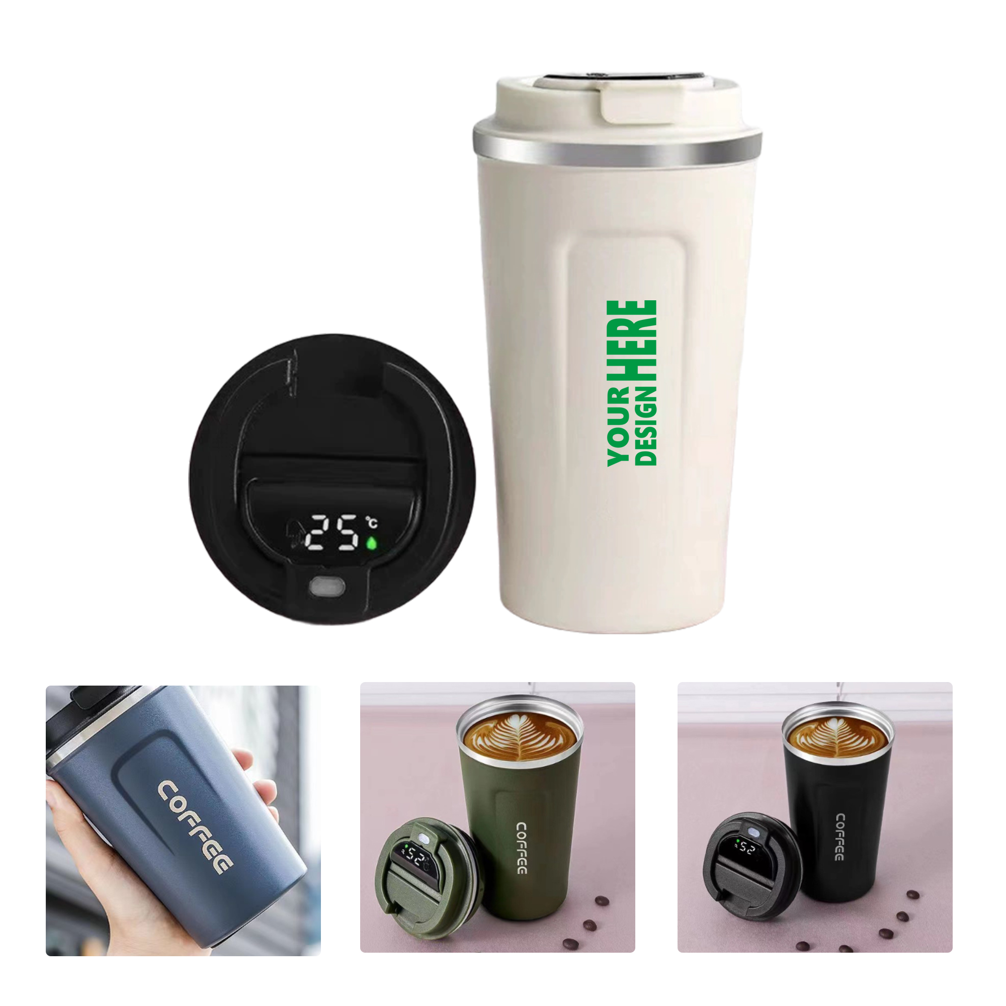 MOQ 50 Smart Temperature Measuring Coffee Mug Stainless Steel Vacuum Cup 3