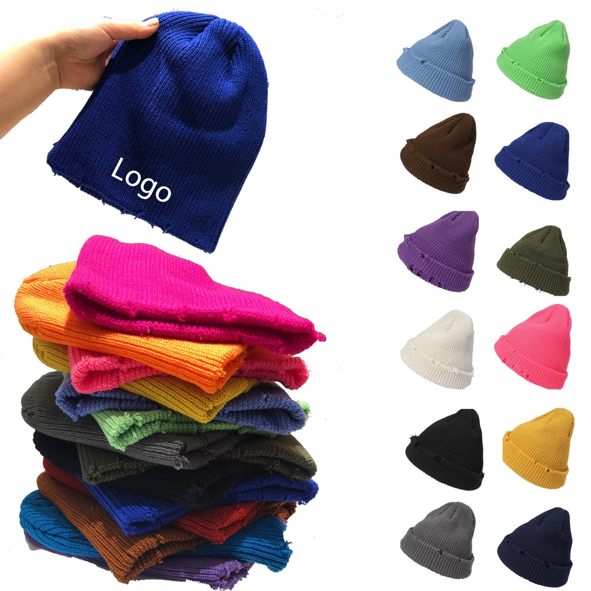 Unisex Winter Warm Knit Dilapidated Hole Beanie 6